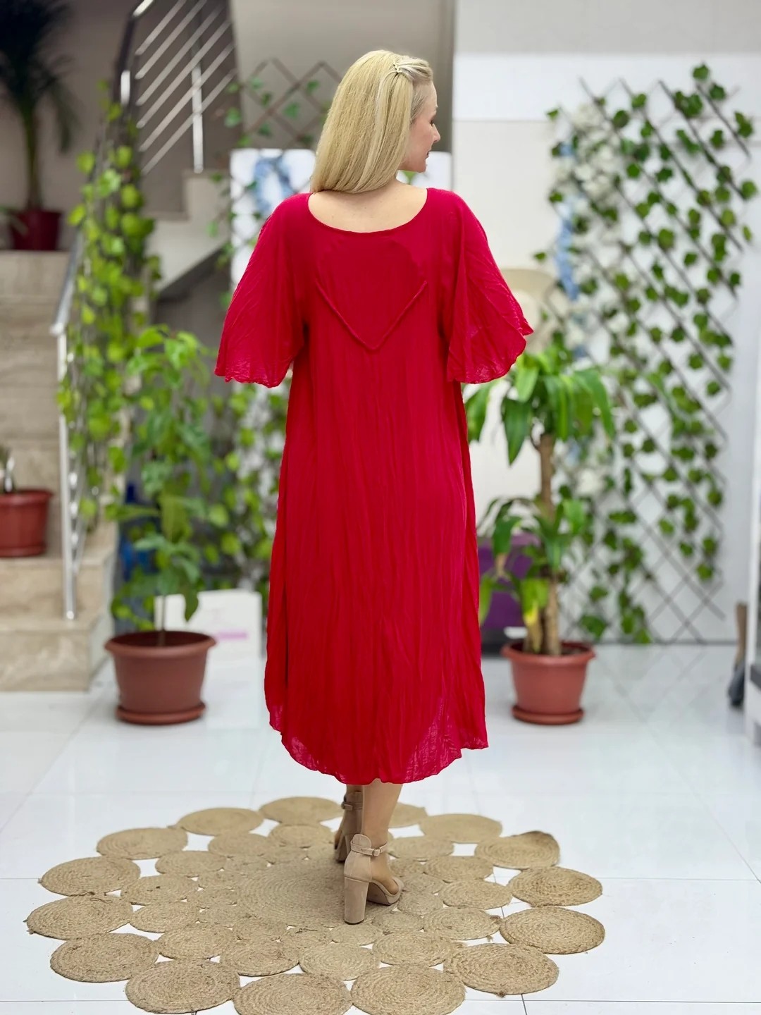 VL11055 Pencereli Vual Elbise Kırmızı