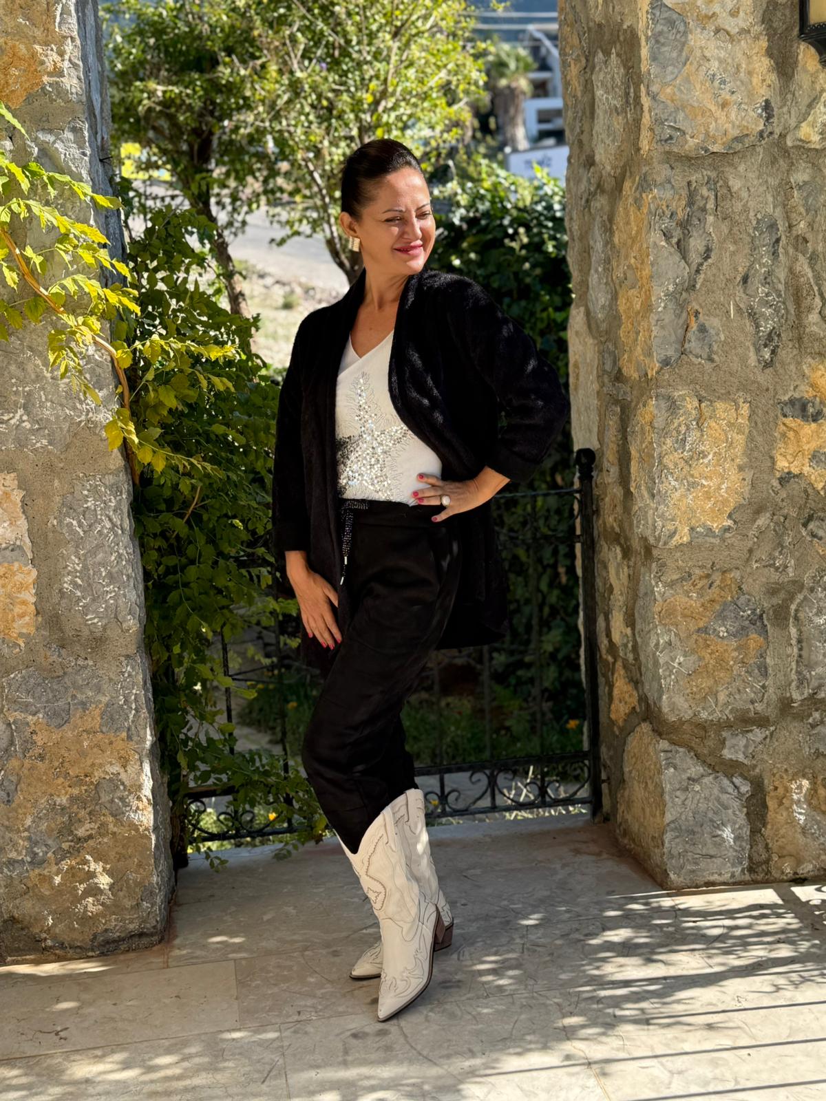 NC25026 Kapamasız Yün Hırka Siyah