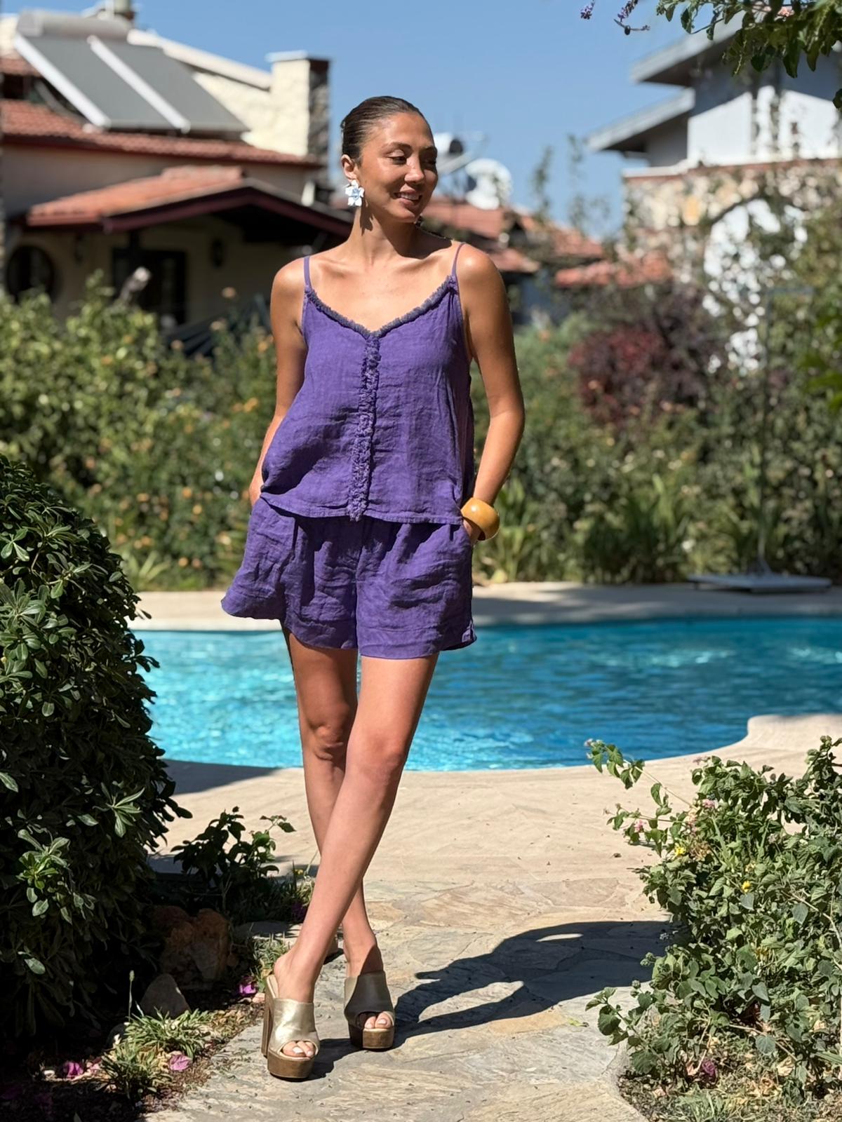 N10661 Traje Italiano Lino Ciruela