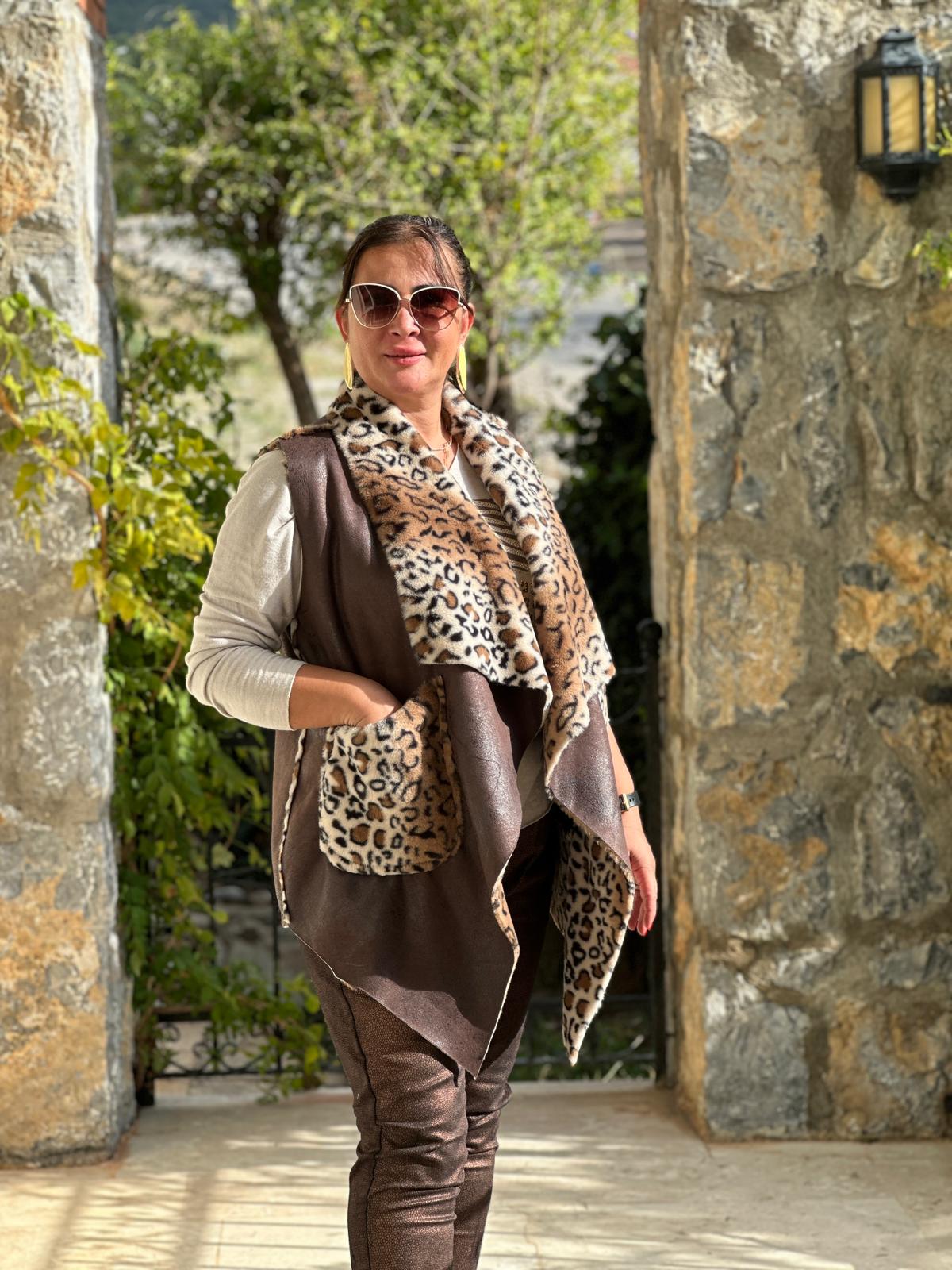 NC8470 İtalyan Çift Taraflı Nubuk-Kürk Yelek Kahverengi