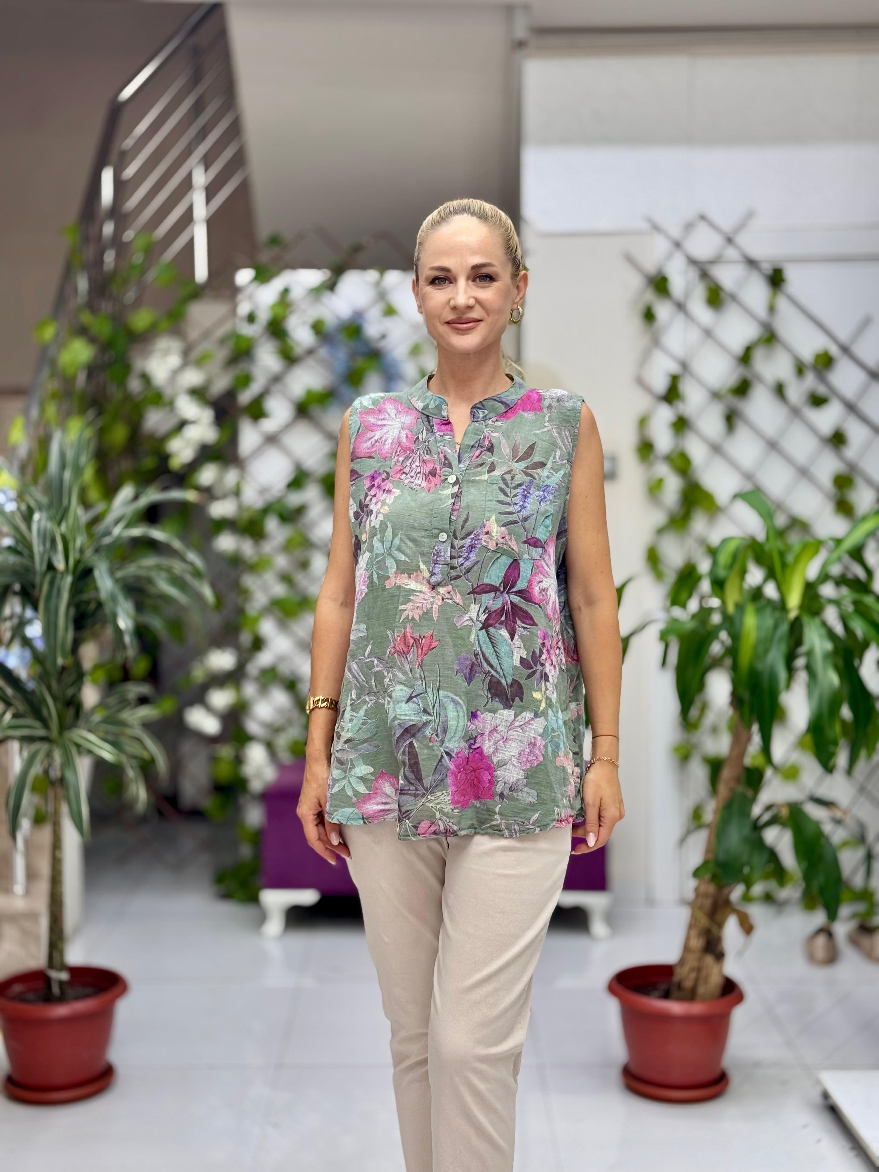 LS8819C Kolsuz Pamukketen Cepli İtalyan Bluz Haki