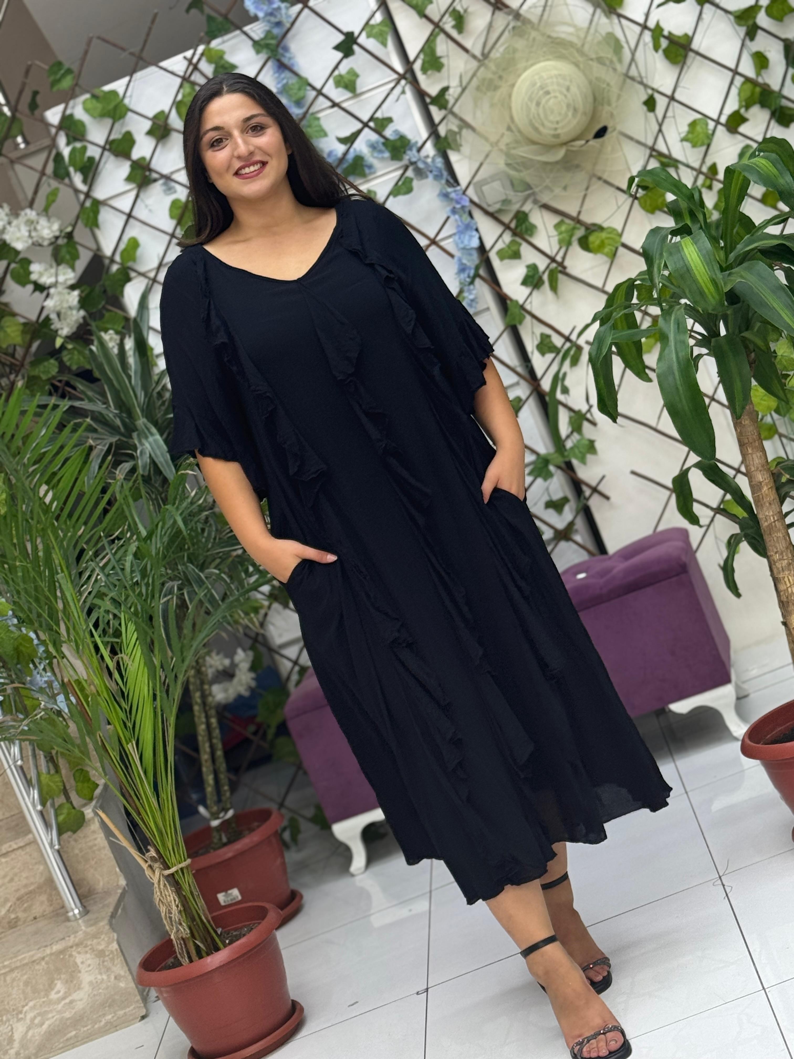 M1570 Vestido Voile Estampado Español Negro