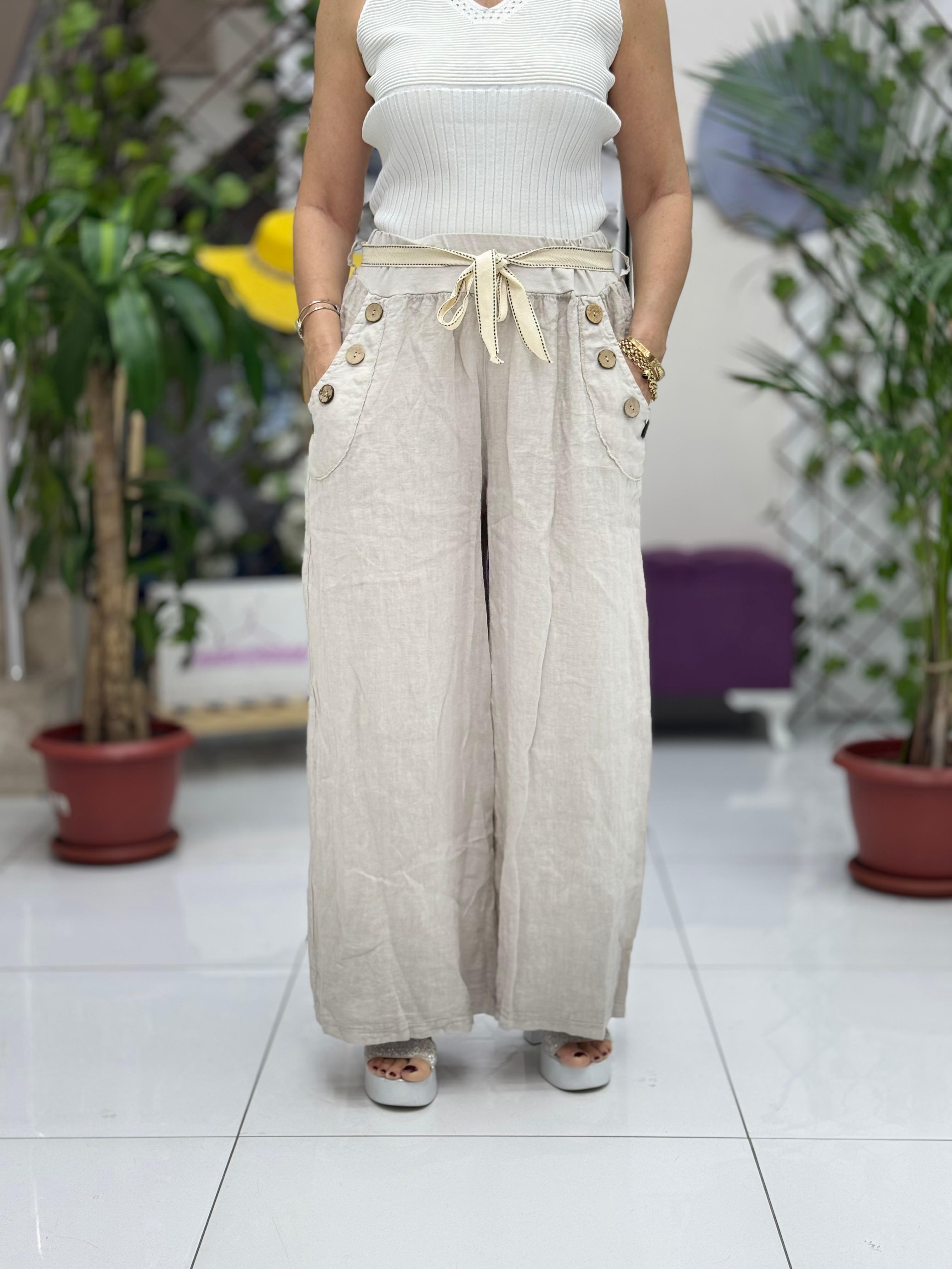 NC2613 İtalyan Keten Pantolon Krem