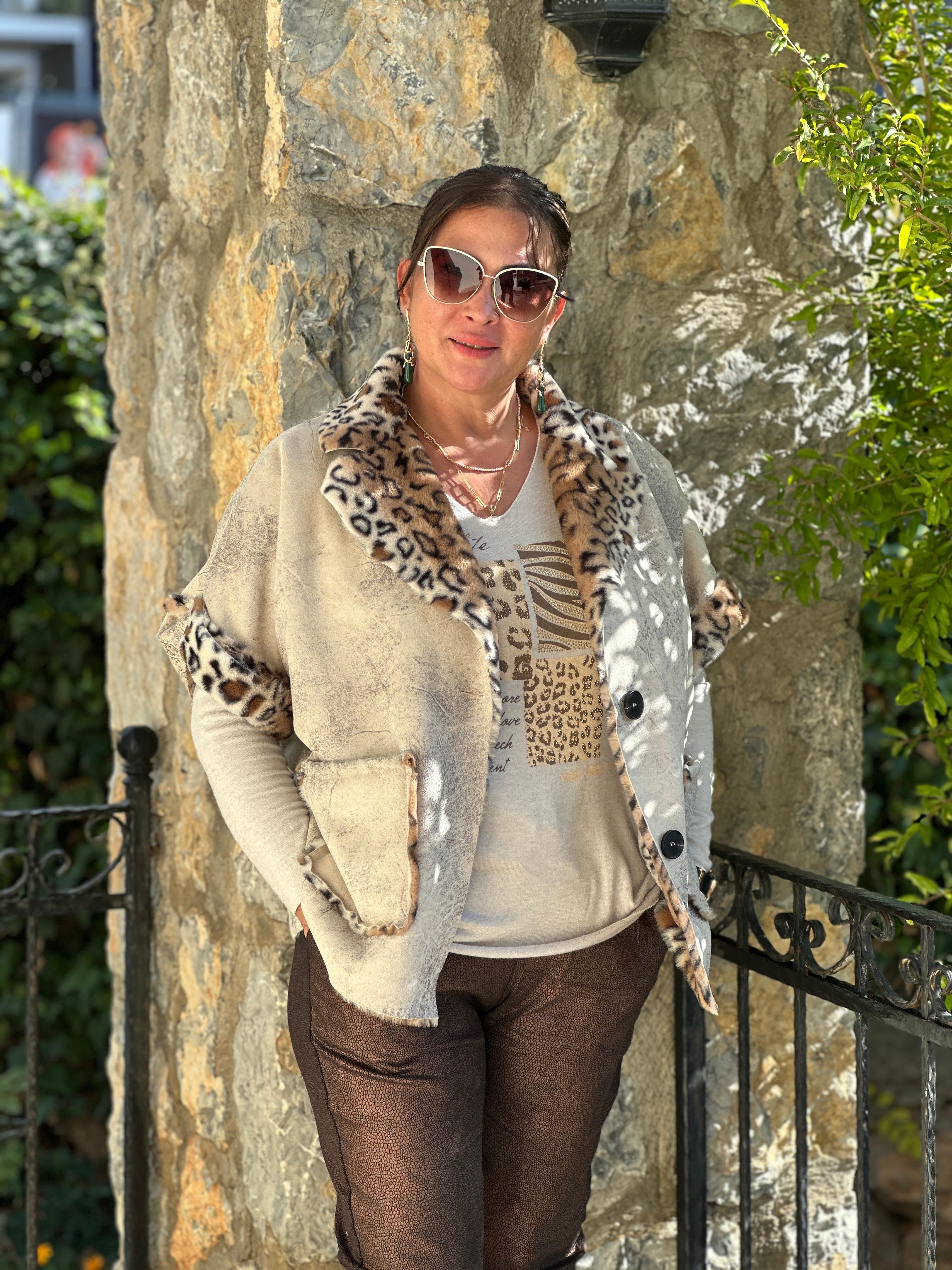 NC2773 Kısa Kollu Düğmeli İtalyan Nubuk Ceket Taş