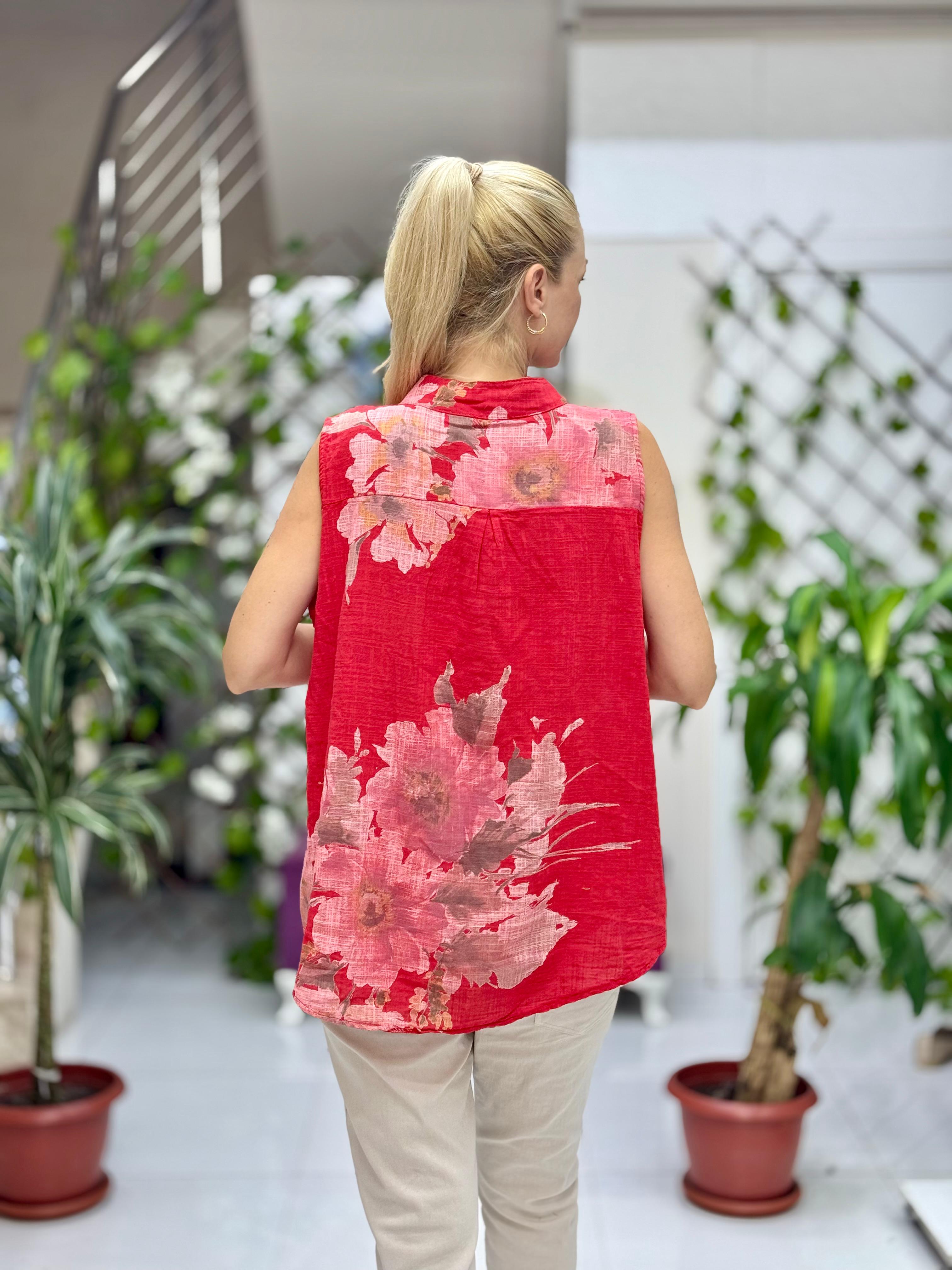 LS8819A Kolsuz Pamukketen Cepli İtalyan Bluz Kırmızı