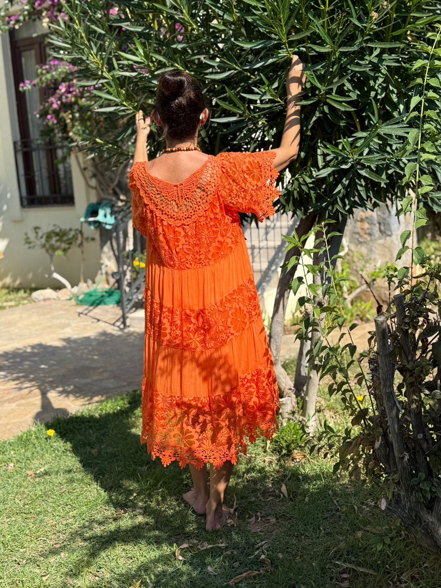 NCC10337 İtalyan İpek Elbise Oranj