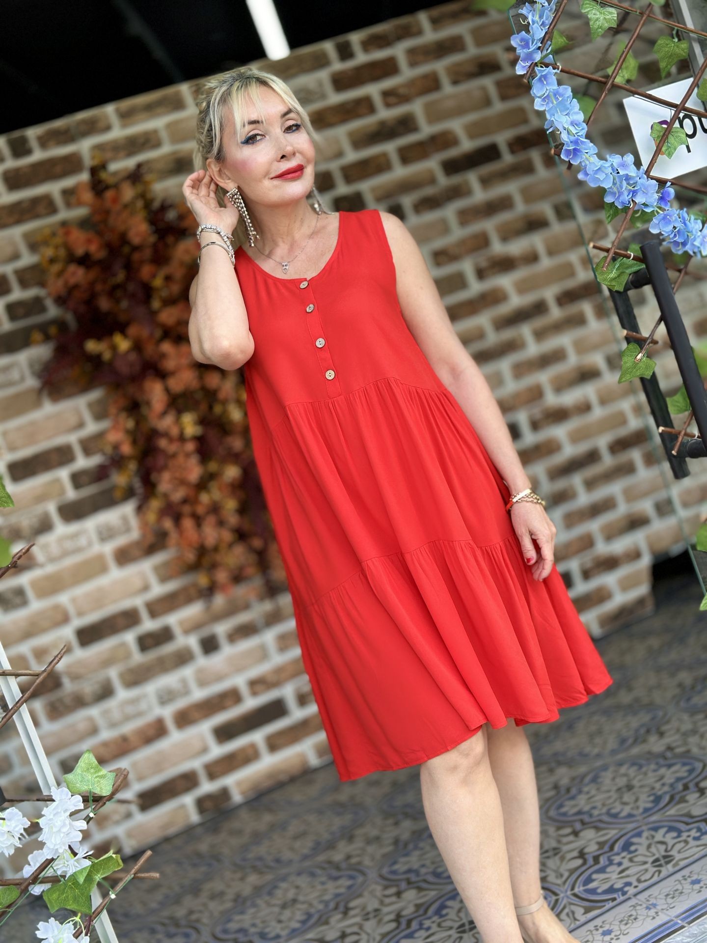 Y10888 Vestido Bodrum Rojo