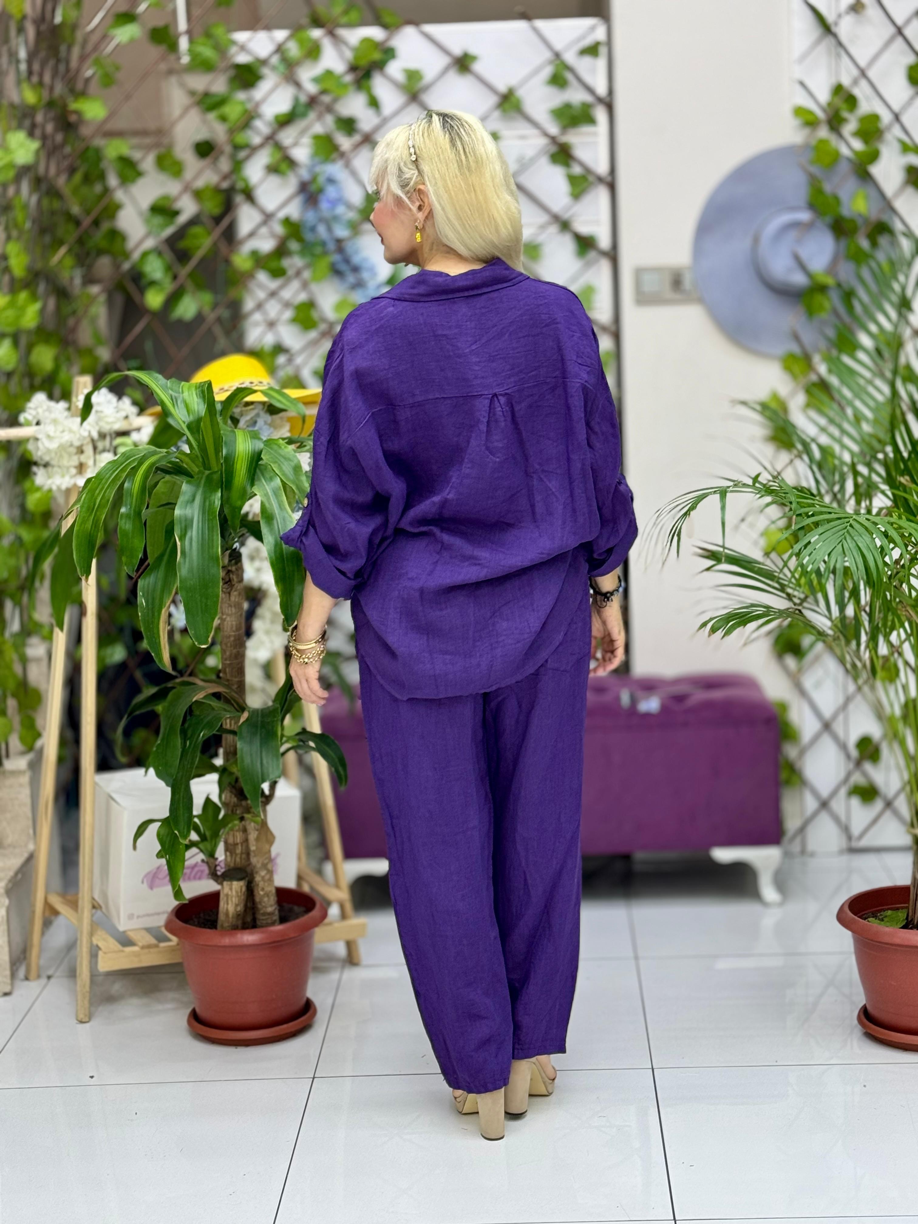 N10661 Traje Italiano Lino Ciruela