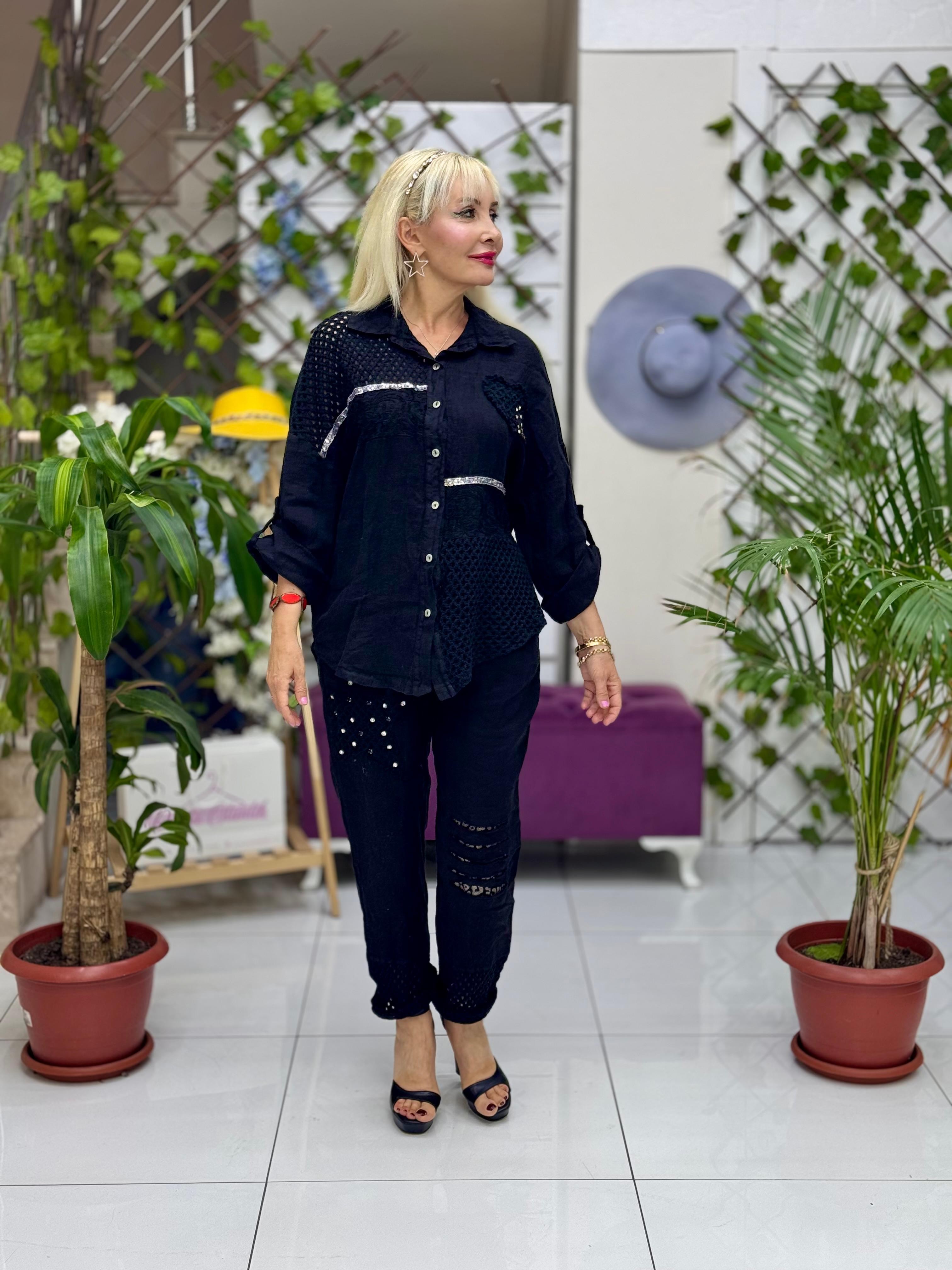 N10661 Traje Italiano Lino Ciruela