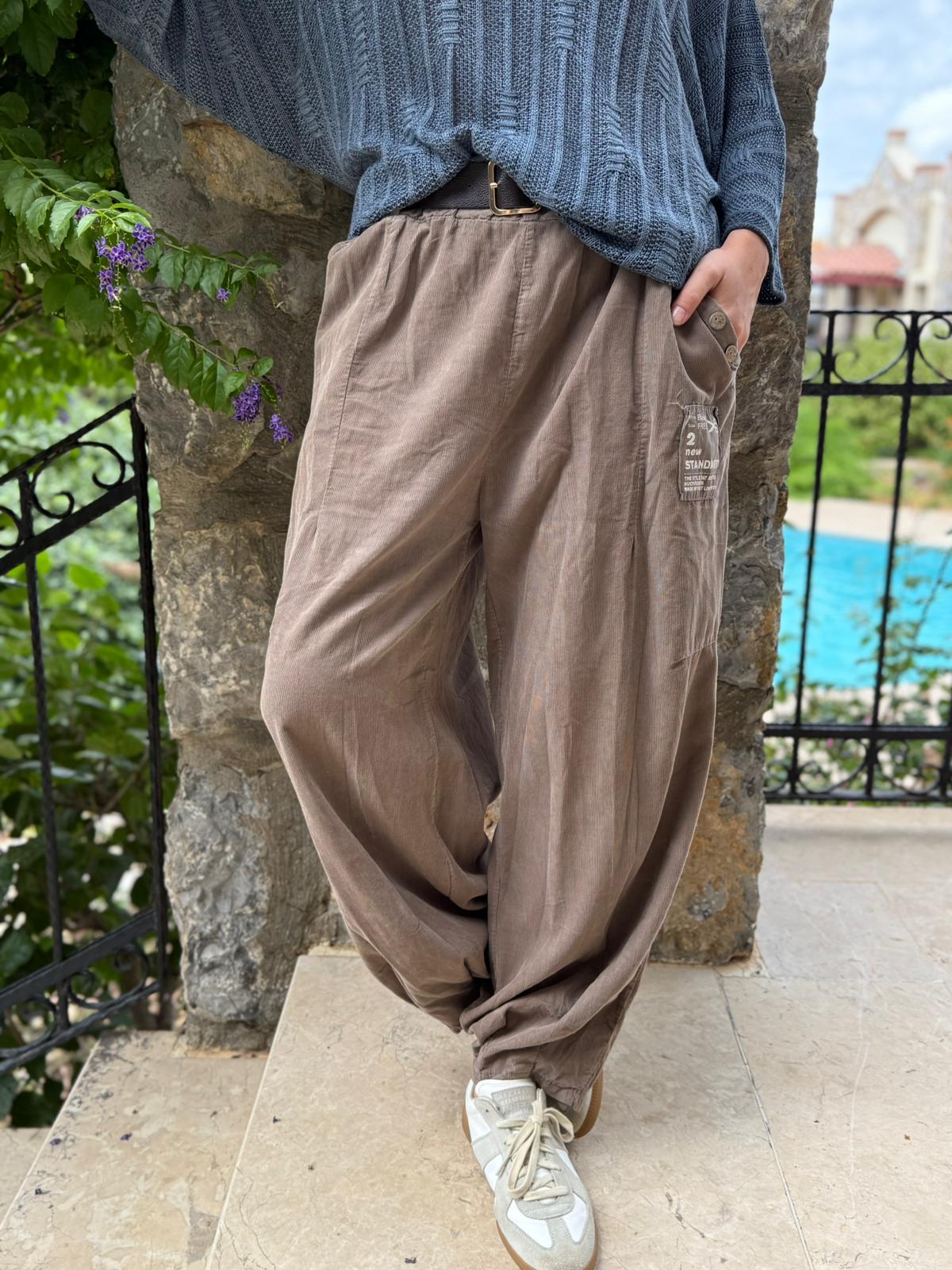 LS2203 İtalyan Kemerli Kadife Pantolon Vizon