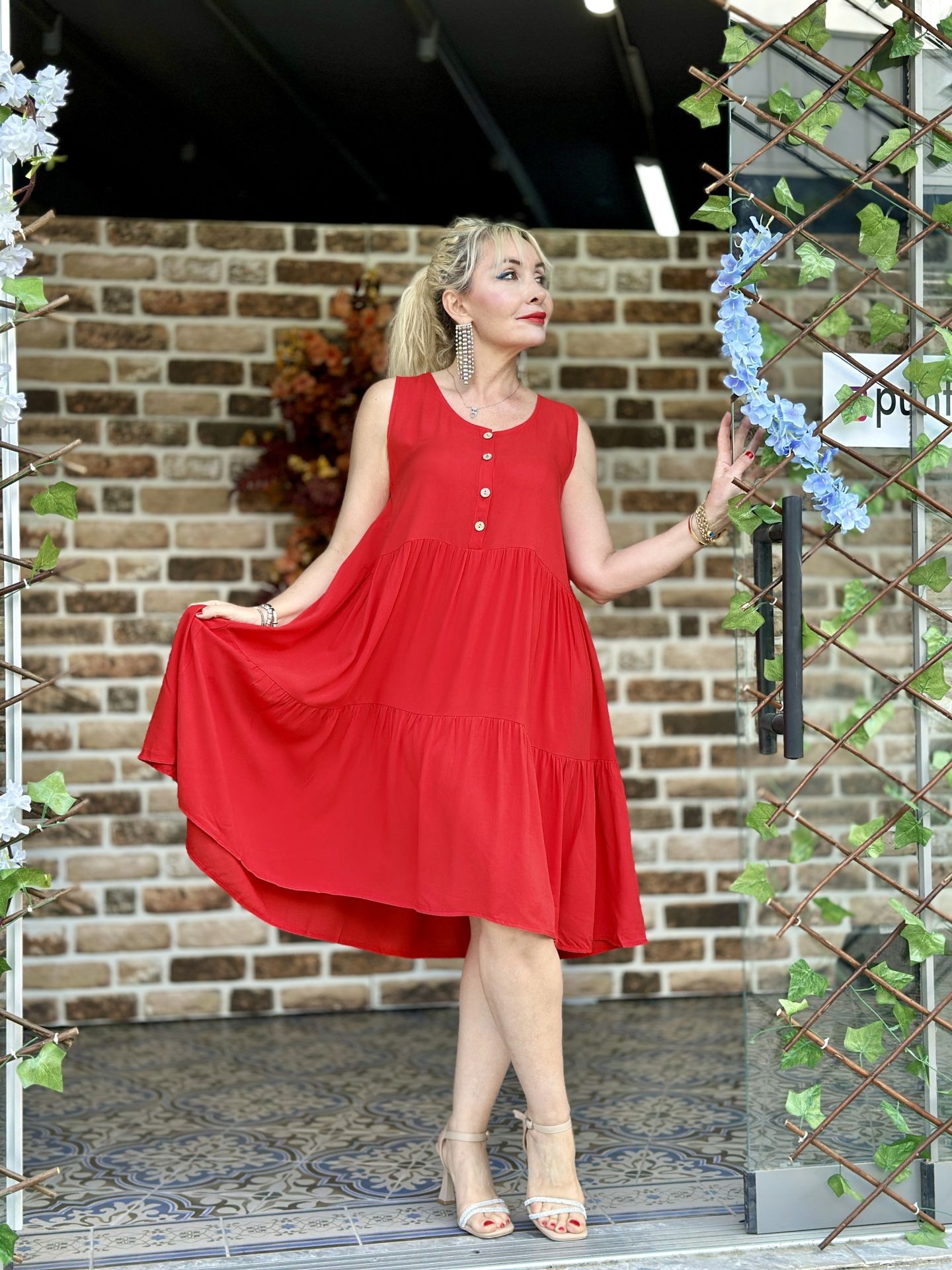 Y10888 Vestido Bodrum Rojo