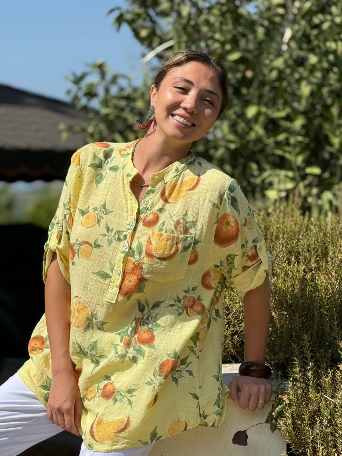 NC154553 İtalyan Pamuk Keten Bluz Sarı