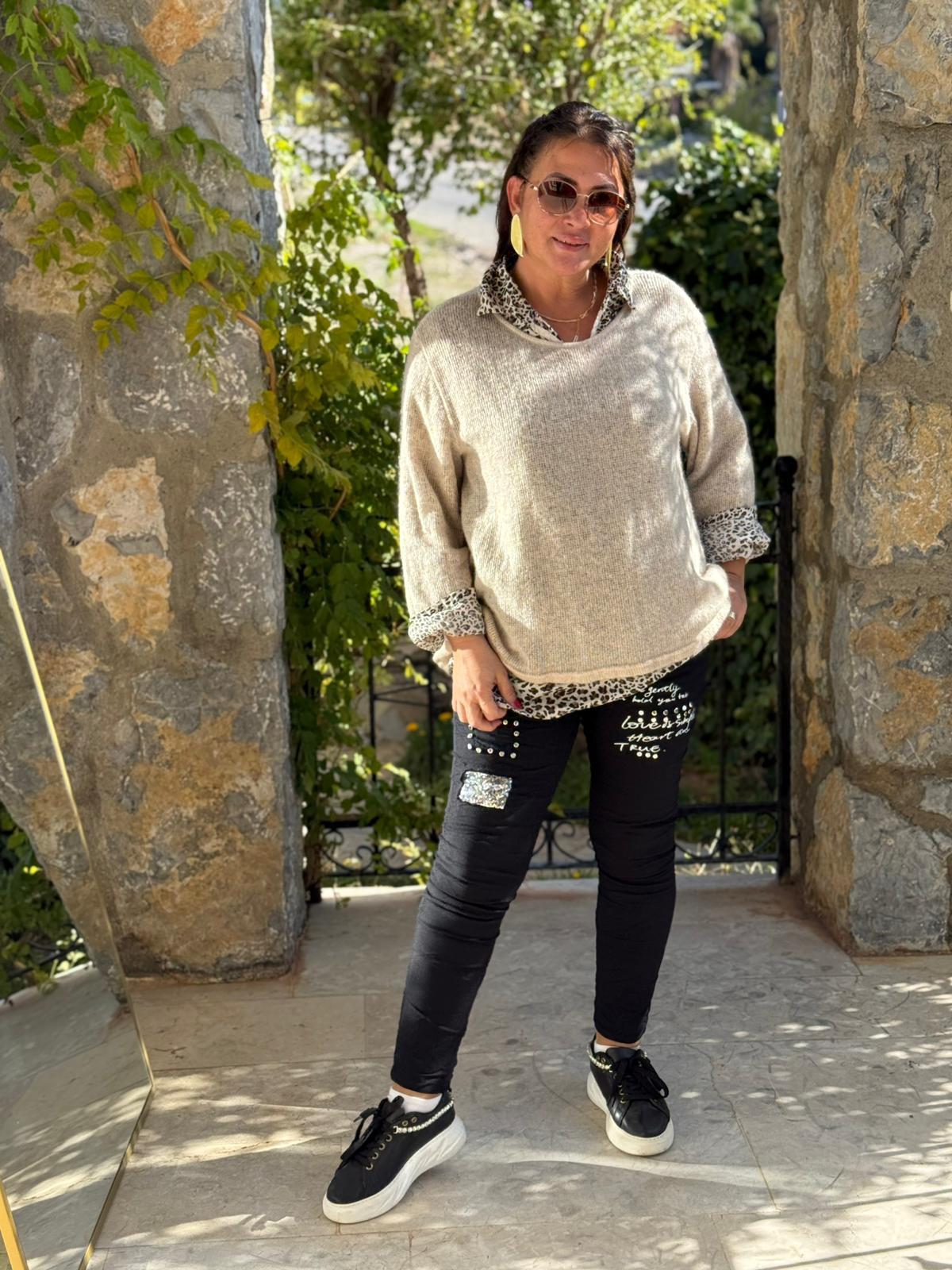 P6811 Prendas de punto con estampado de camuflaje Caqui