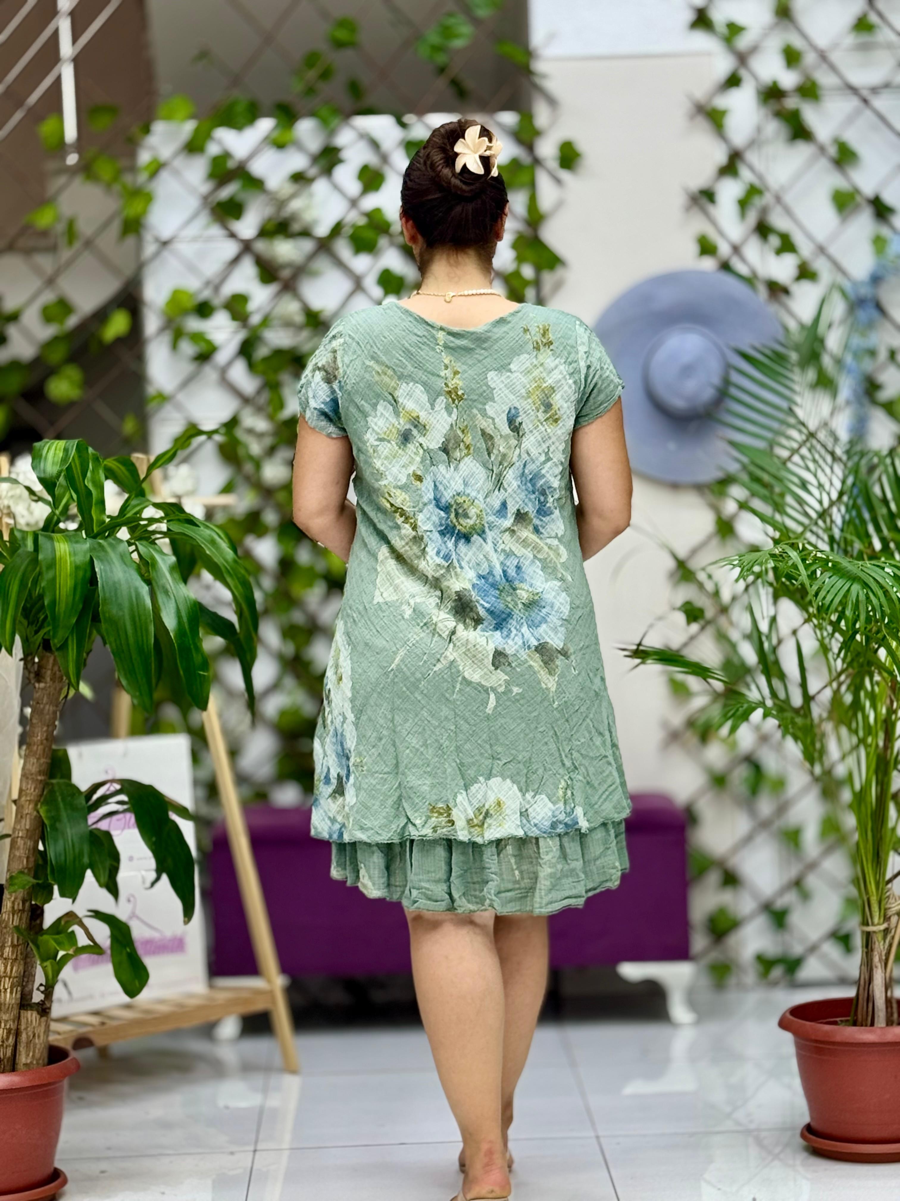 N5012-26 Vestido Italiano De Lino De Algodón Manga Corta Blanco