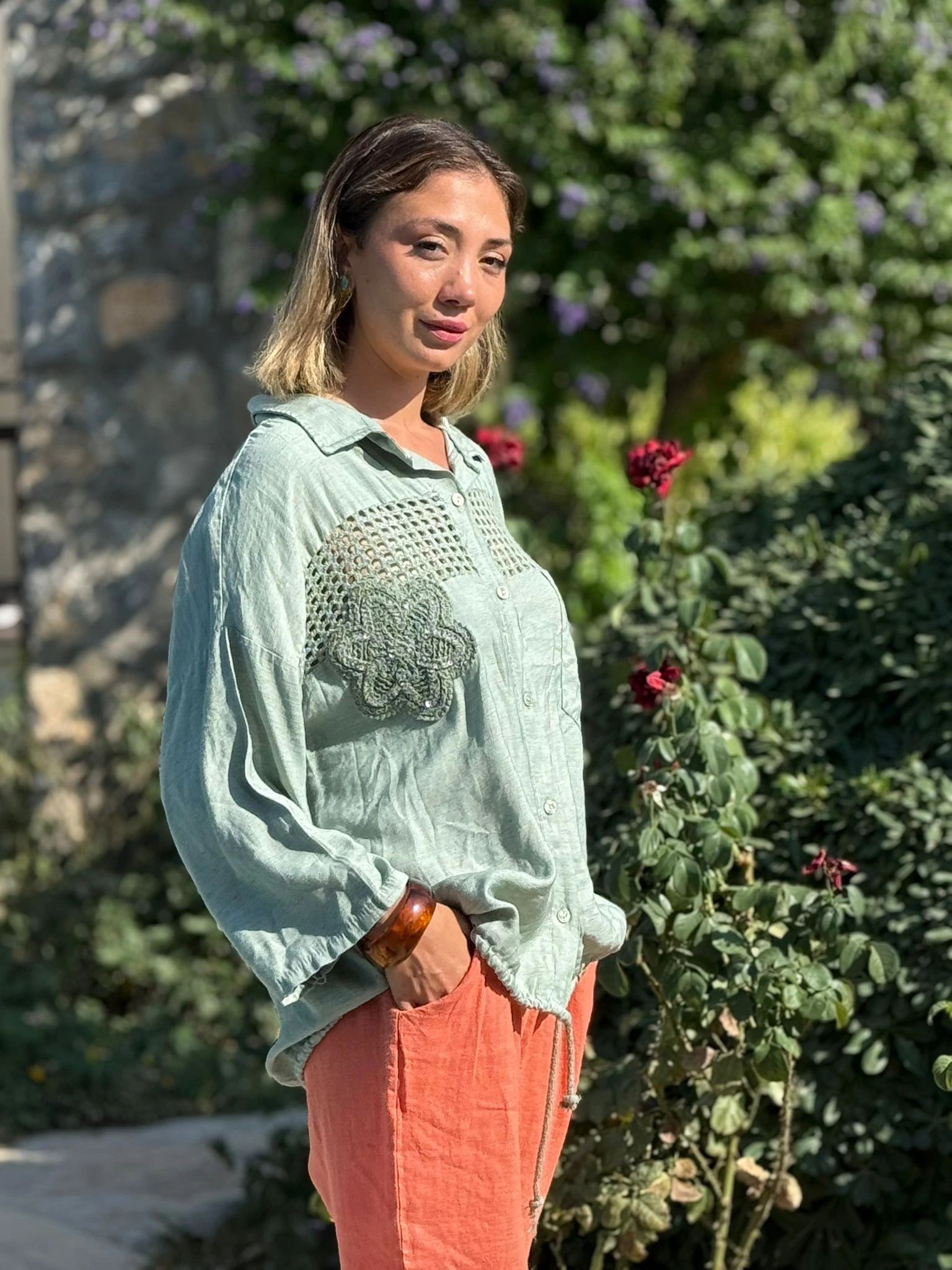 N23003 Blusa Lino Algodón Italiano Visón