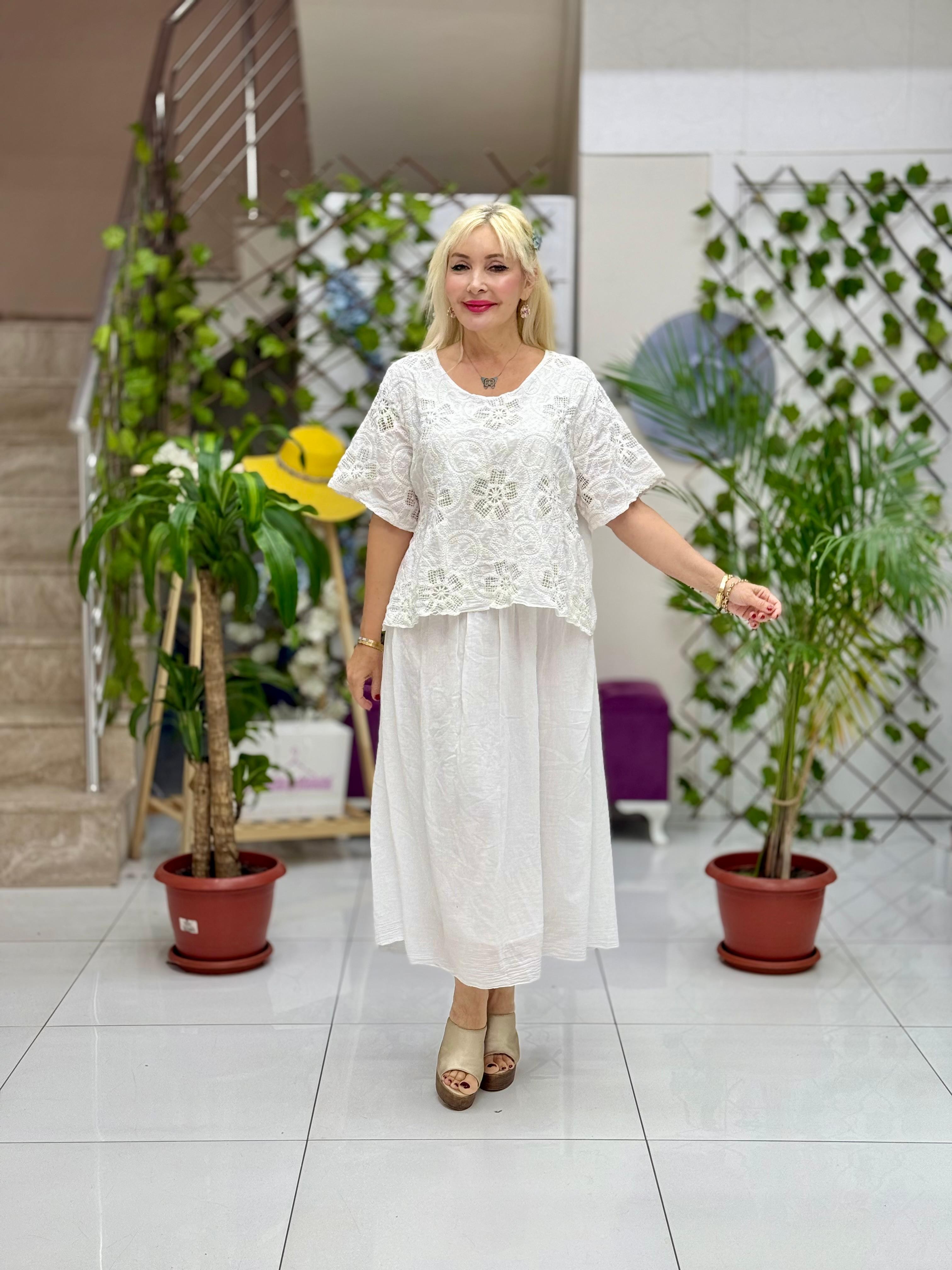 YG5291 İtalyan File Detay Coton Elbise Beyaz