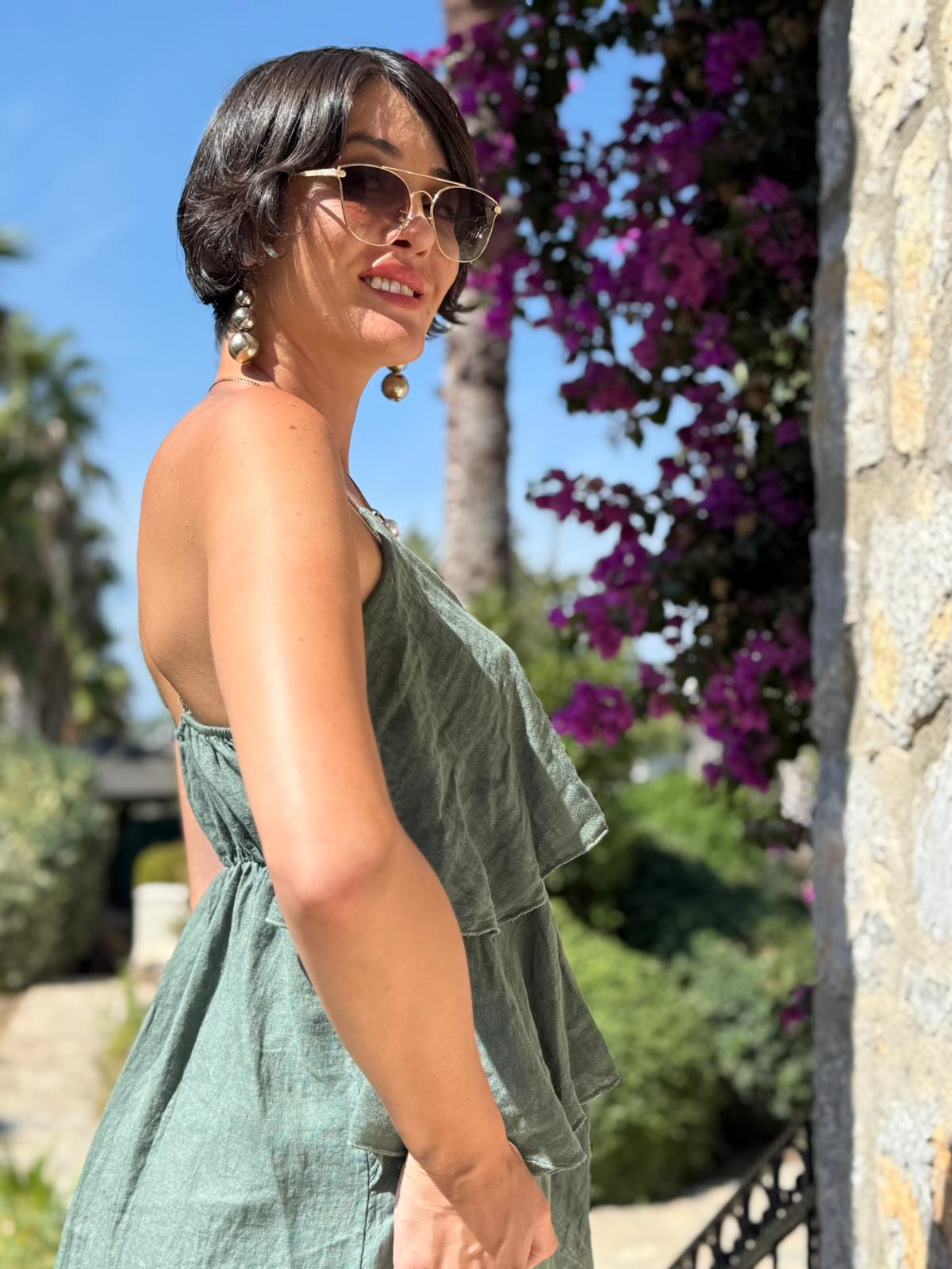 NC13179 İtalyan Keten Şortlu Takım Çağla