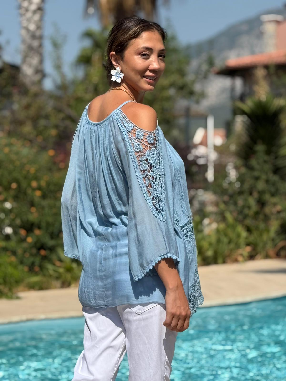 NC9740 İtalyan İpek Bluz Mavi