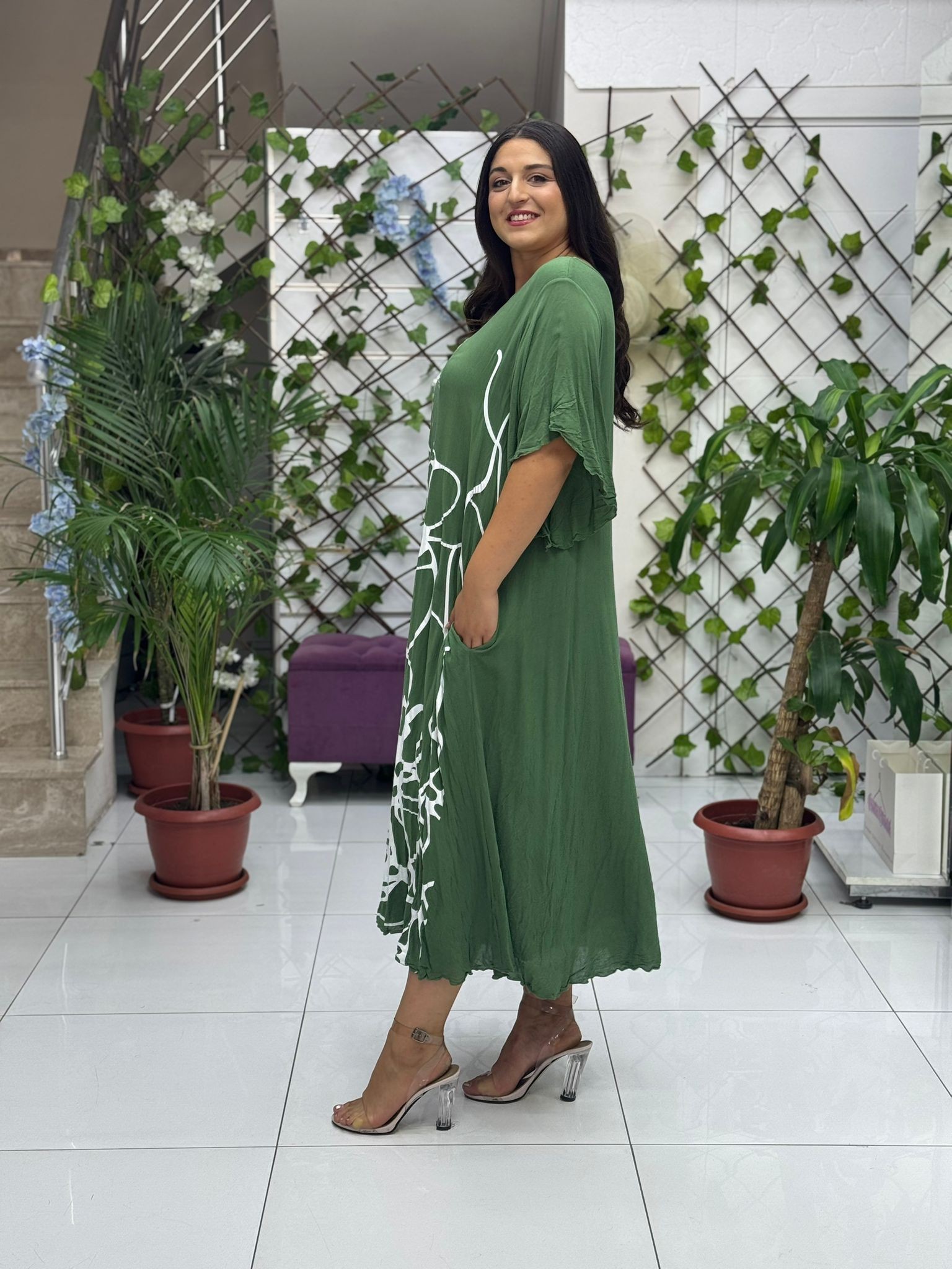 M1208 Vestido Voile Detalle Cuello Turquesa