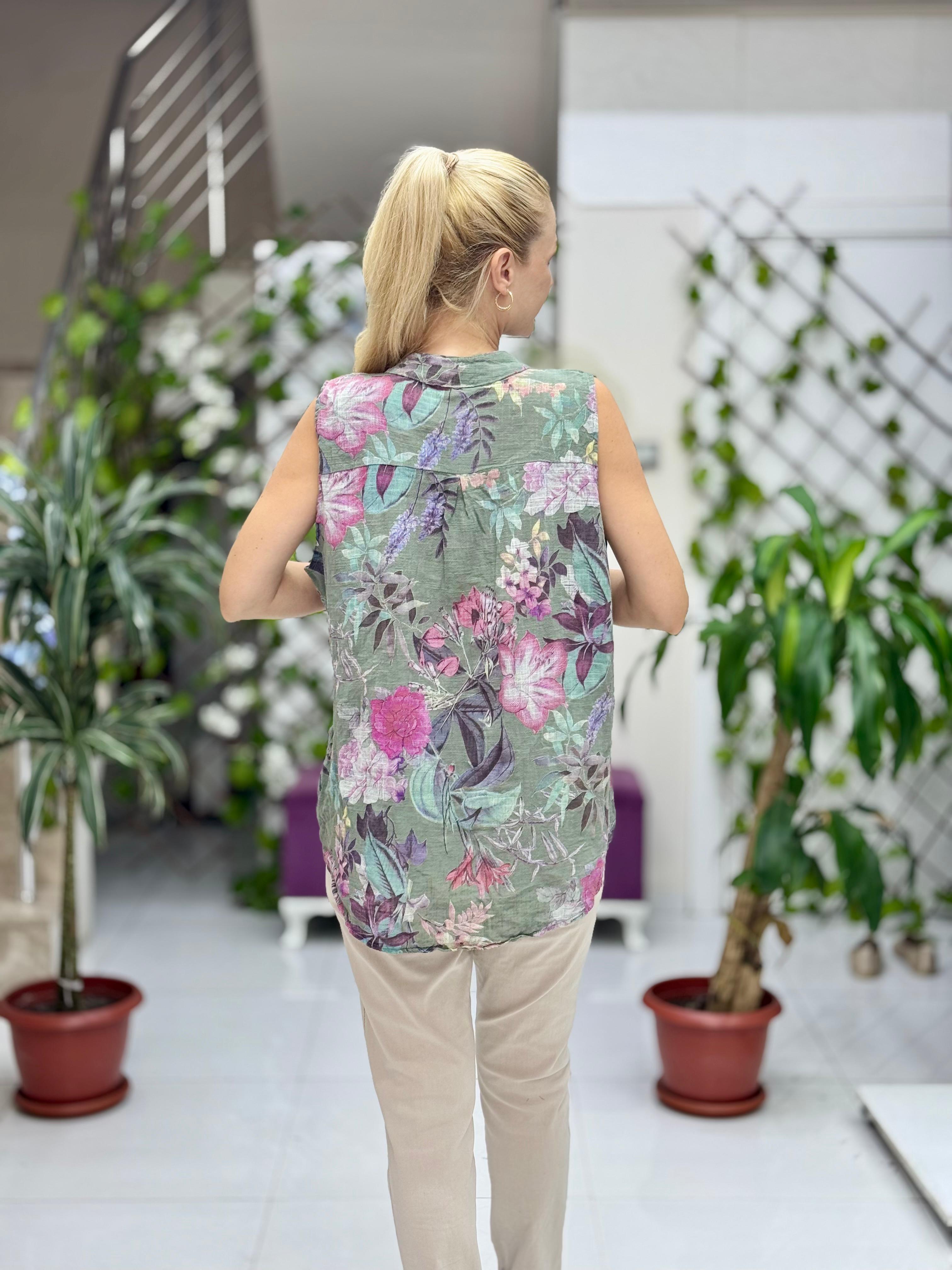 LS8819C Kolsuz Pamukketen Cepli İtalyan Bluz Haki