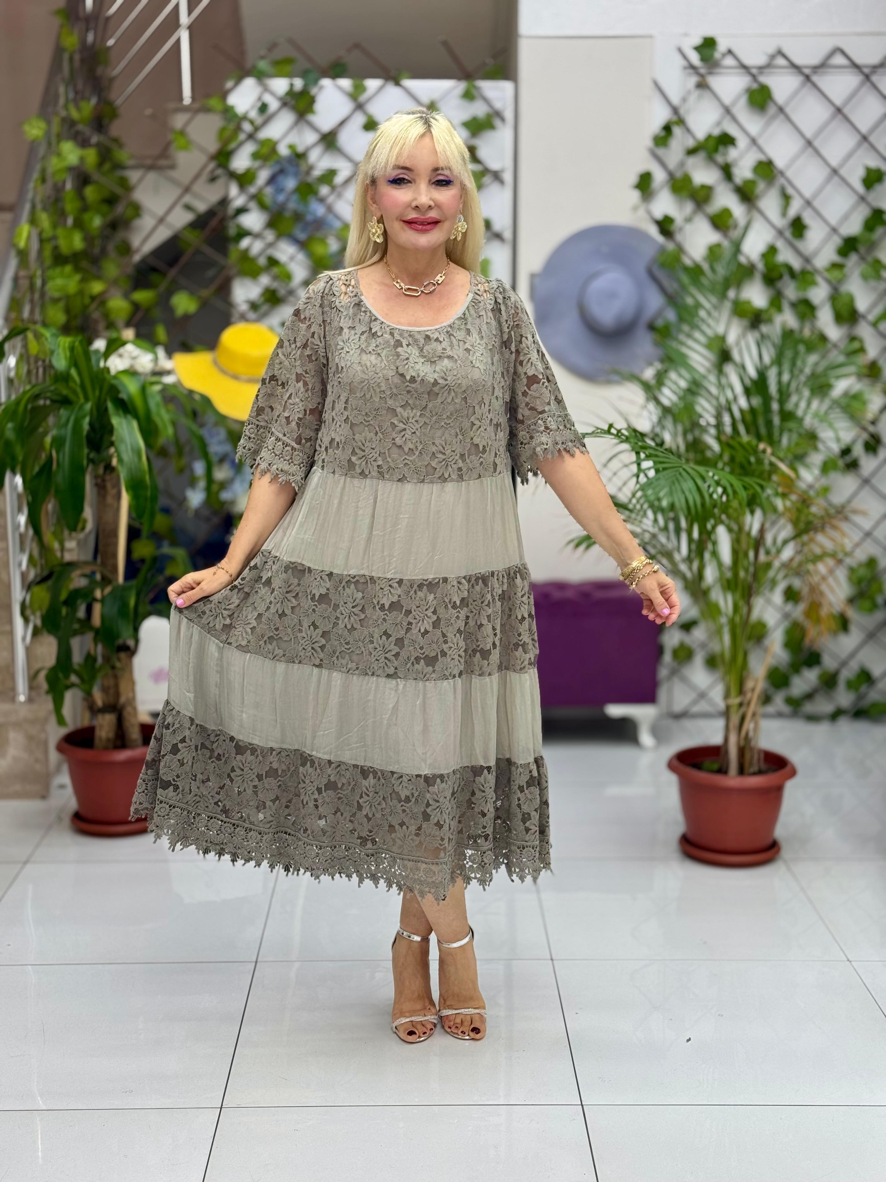 N510337 Vestido De Seda Italiana Beige