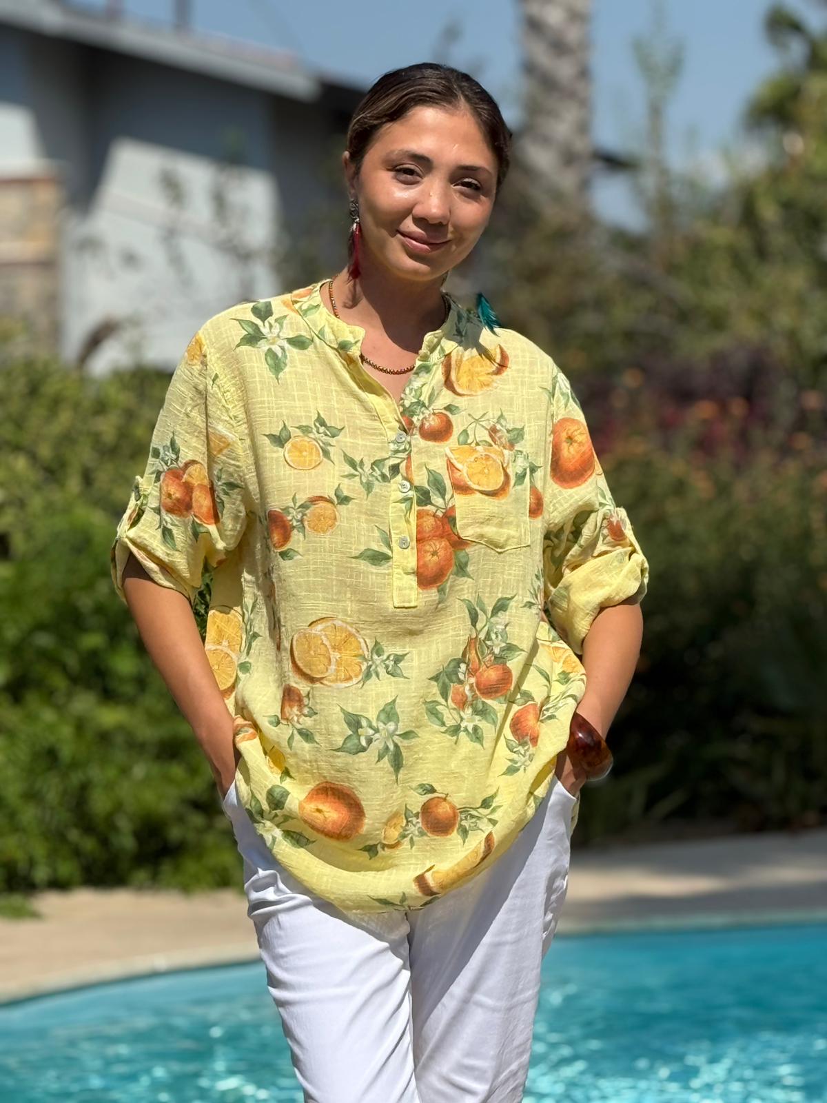 NC154553 İtalyan Pamuk Keten Bluz Sarı