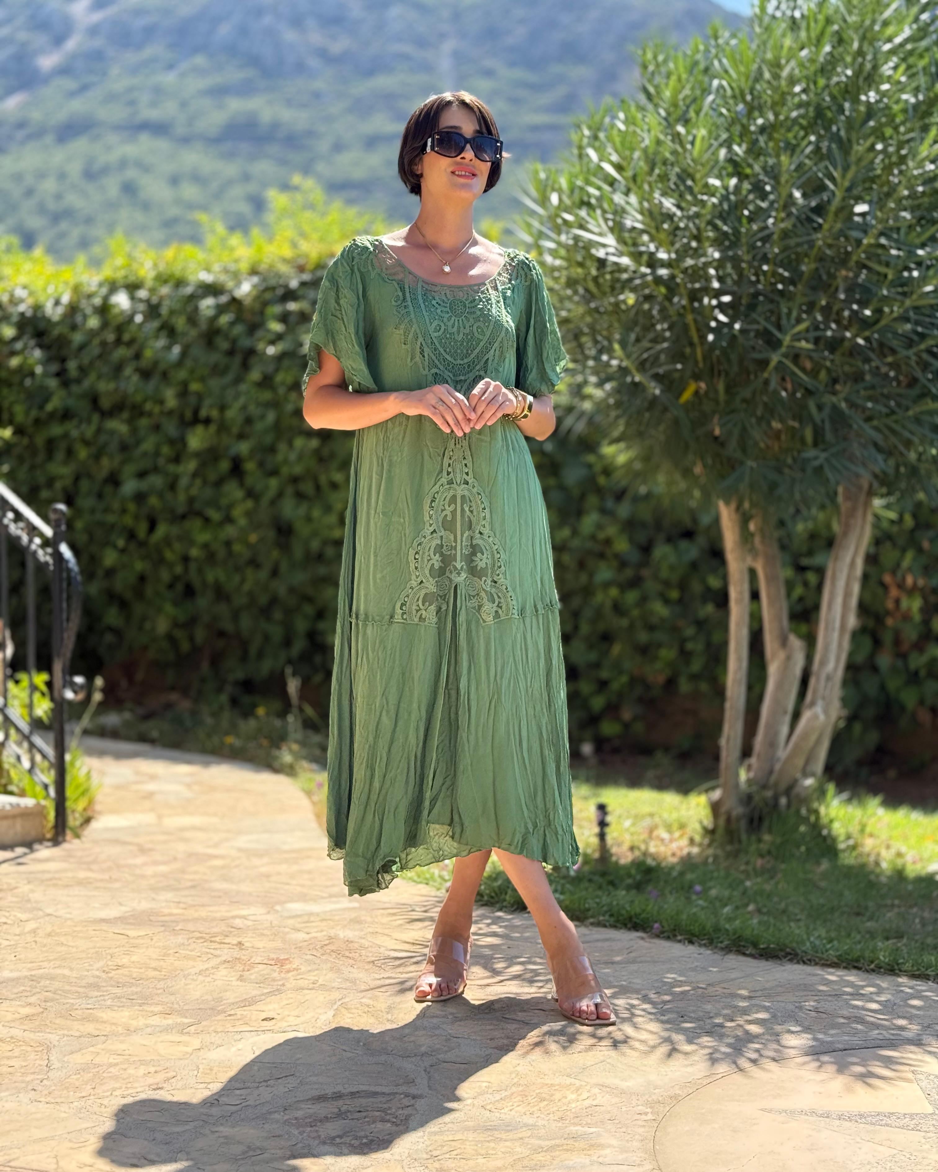 VL1420 Hürrem Vual Elbise  Yeşil