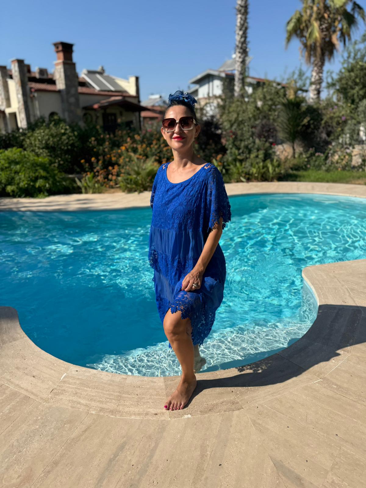 NCC10337 İtalyan İpek Elbise saks