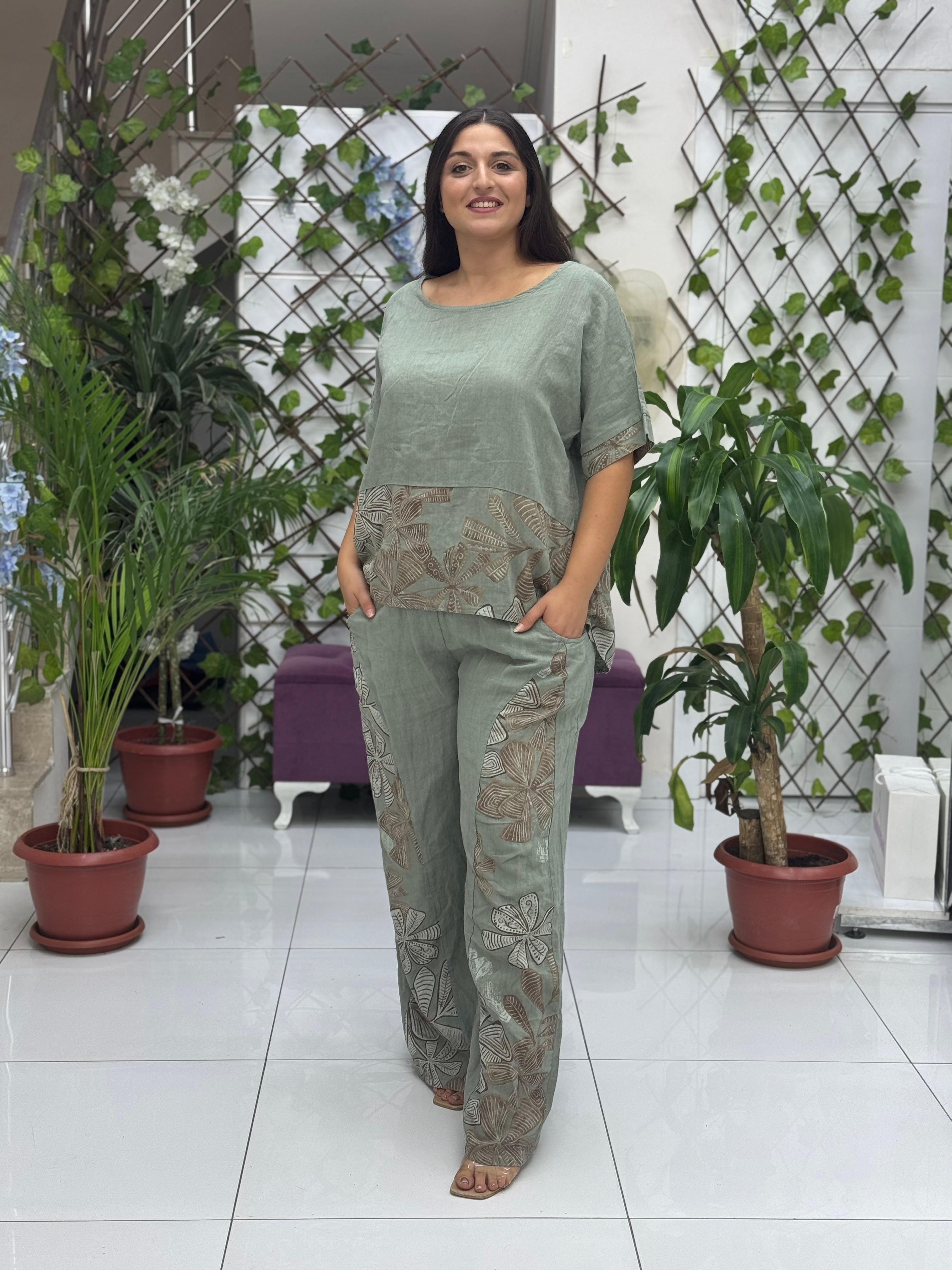 N10661 Traje Italiano Lino Ciruela
