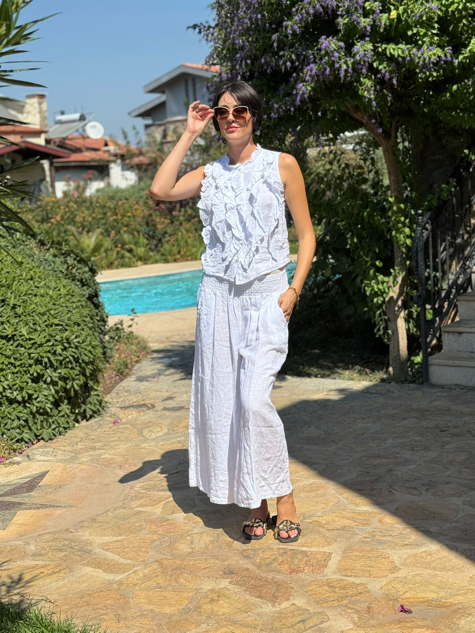 N10661 Traje Italiano Lino Ciruela
