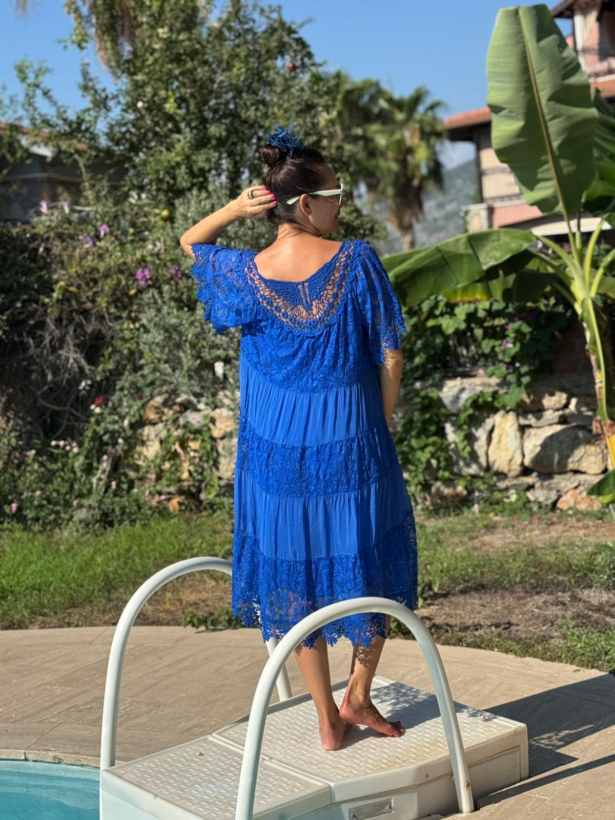 NCC10337 İtalyan İpek Elbise saks