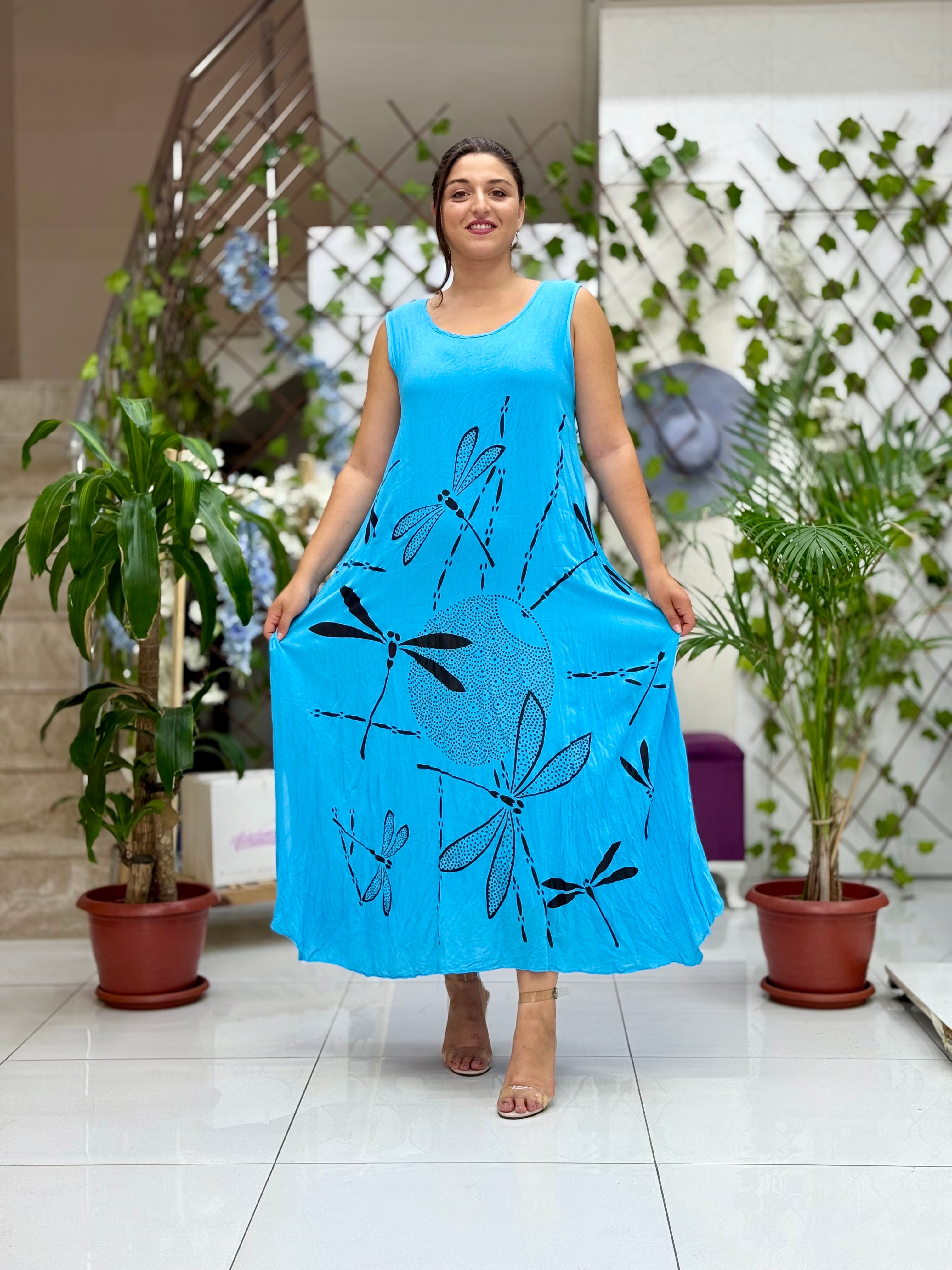 M1046 Vestido Voile Sin Mangas Turquesa