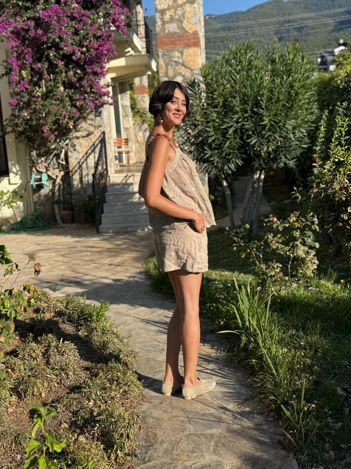 N10661 Traje Italiano Lino Ciruela