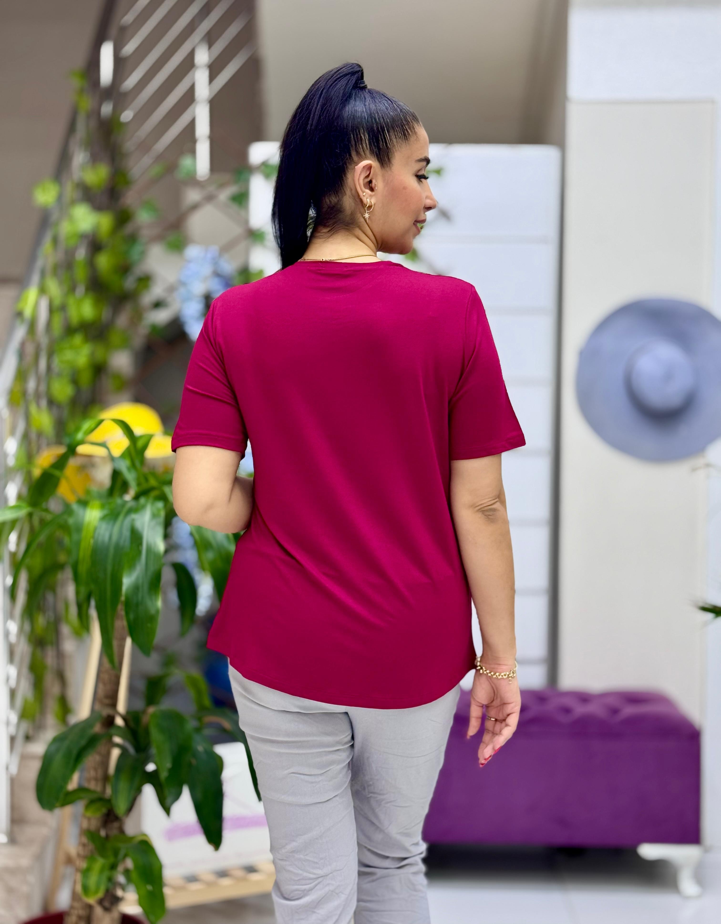 MS4222 Şerit Desenli  Penye Bluz Bordo