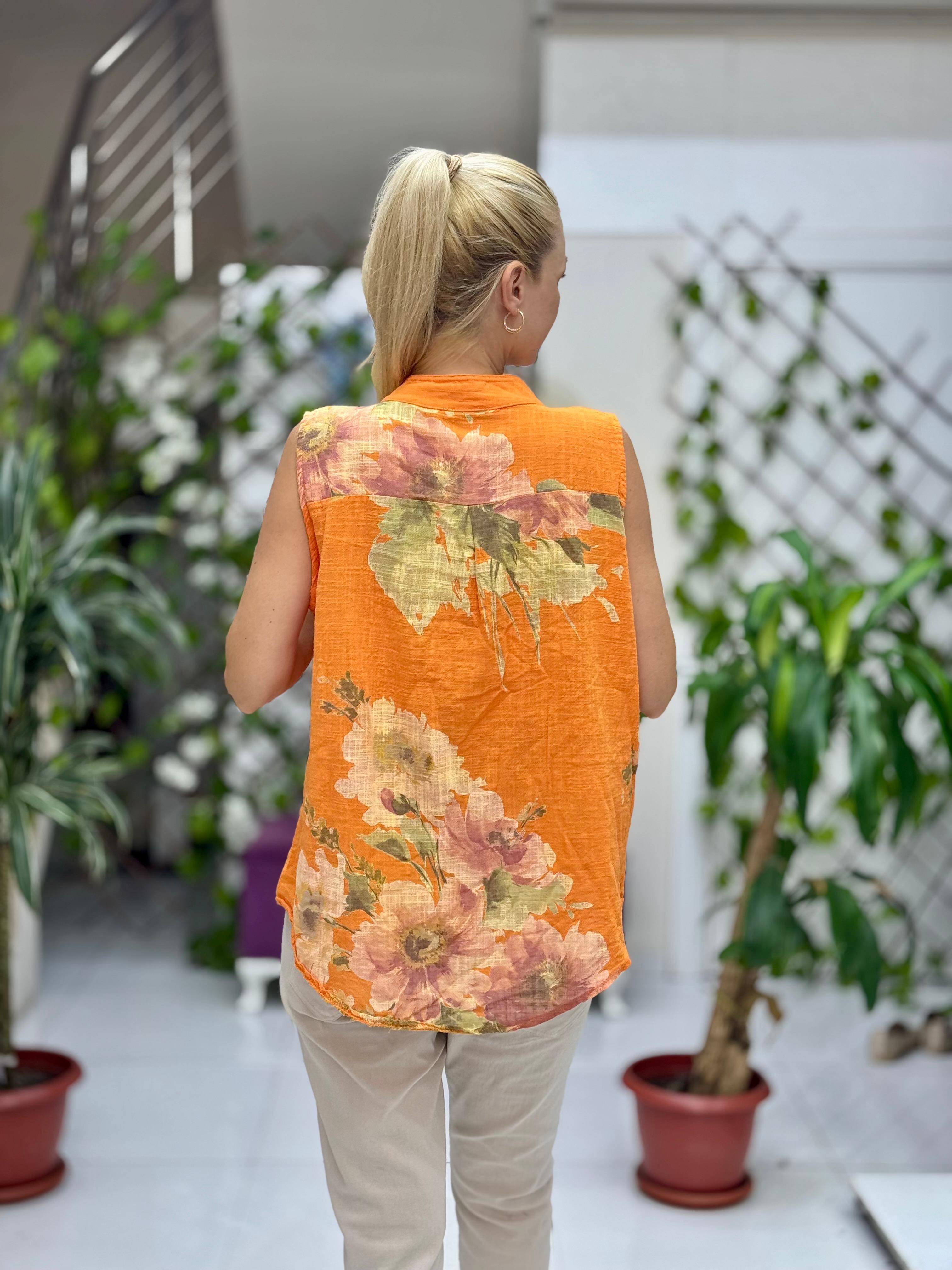 LS8819A Kolsuz Pamukketen Cepli İtalyan Bluz Oranj