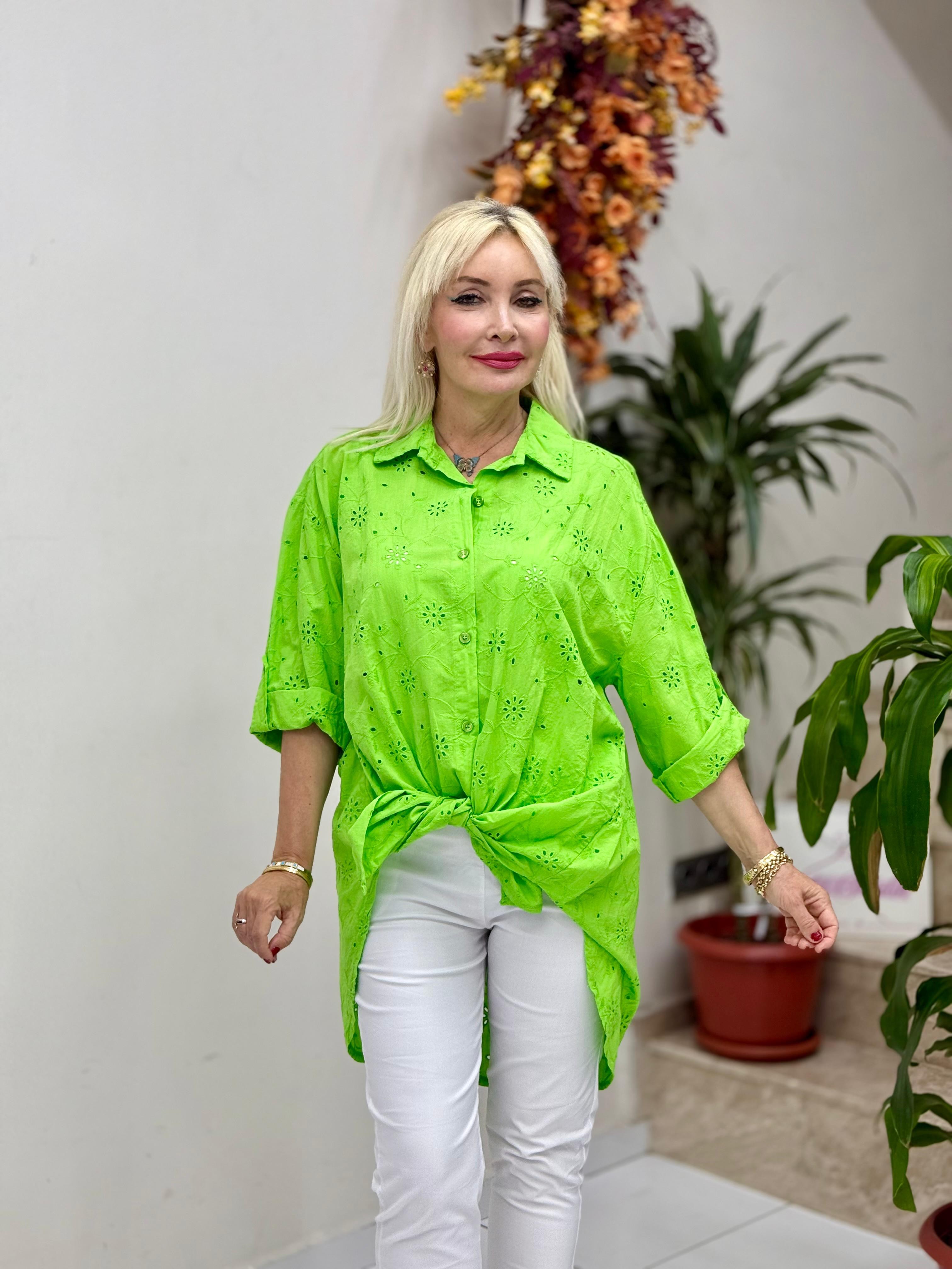 YG1360 İtalyan Brodeli Tunik Gömlek Yesil