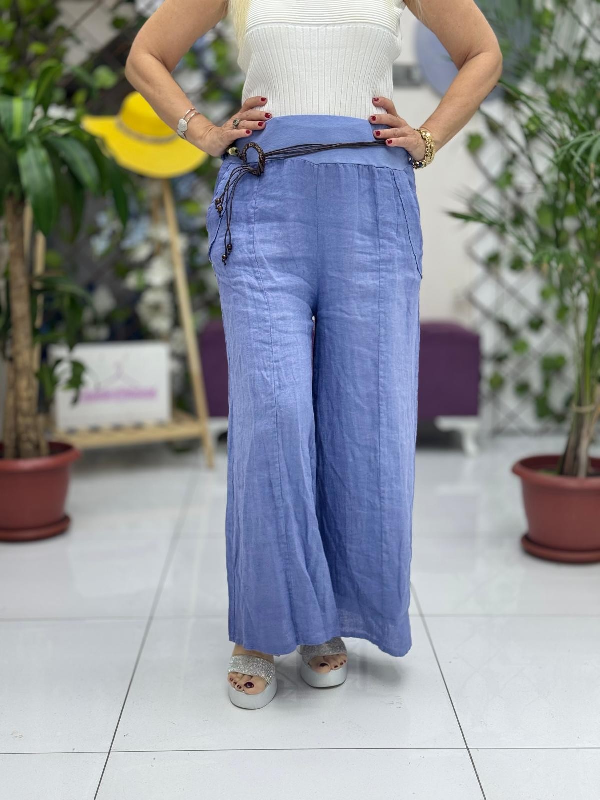 P3082 PANTALÓN LINO ITALIANO MARRÓN