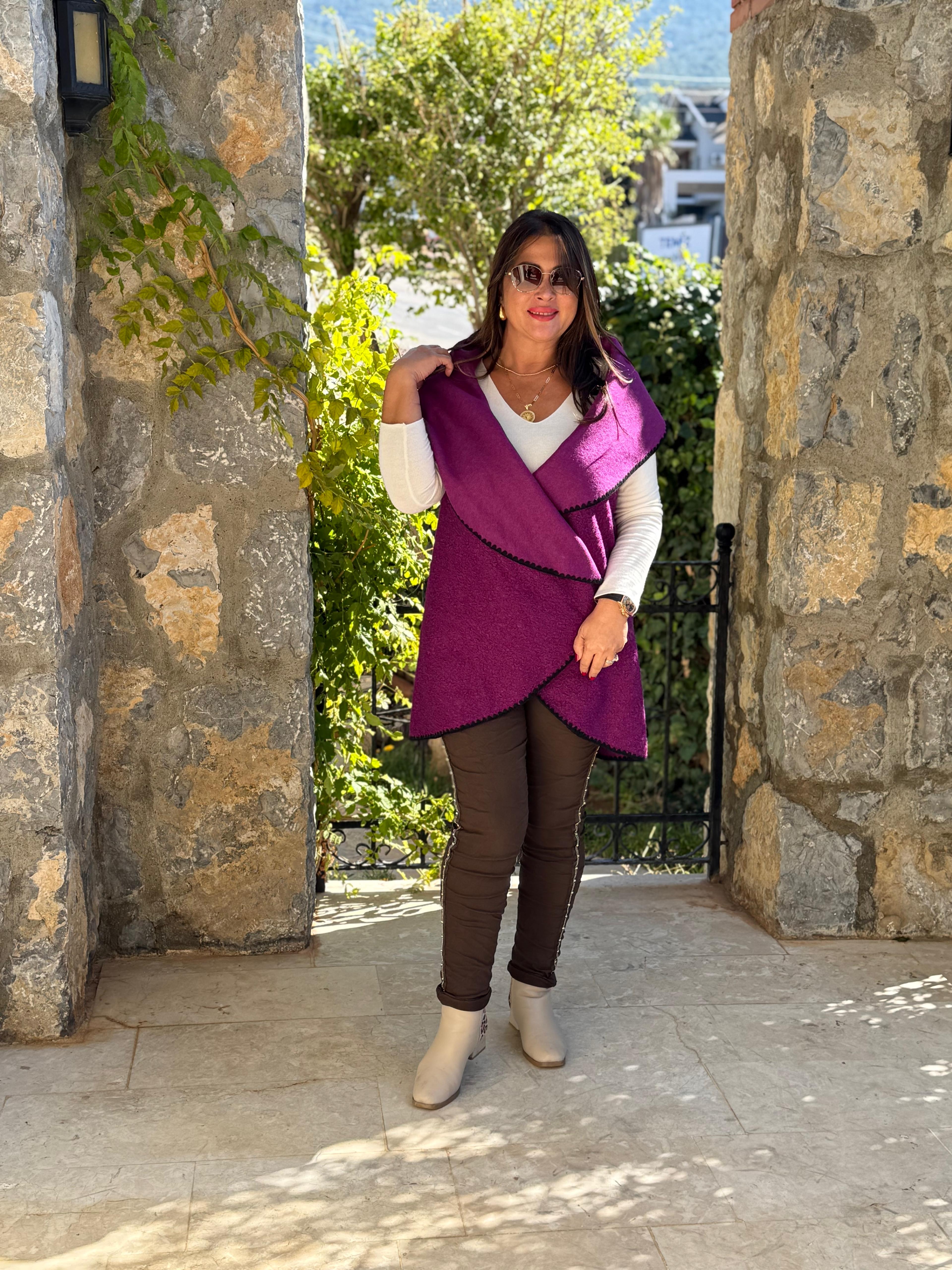 YG3698 Dökümlü İtalyan Buklet Yelek Eflatun