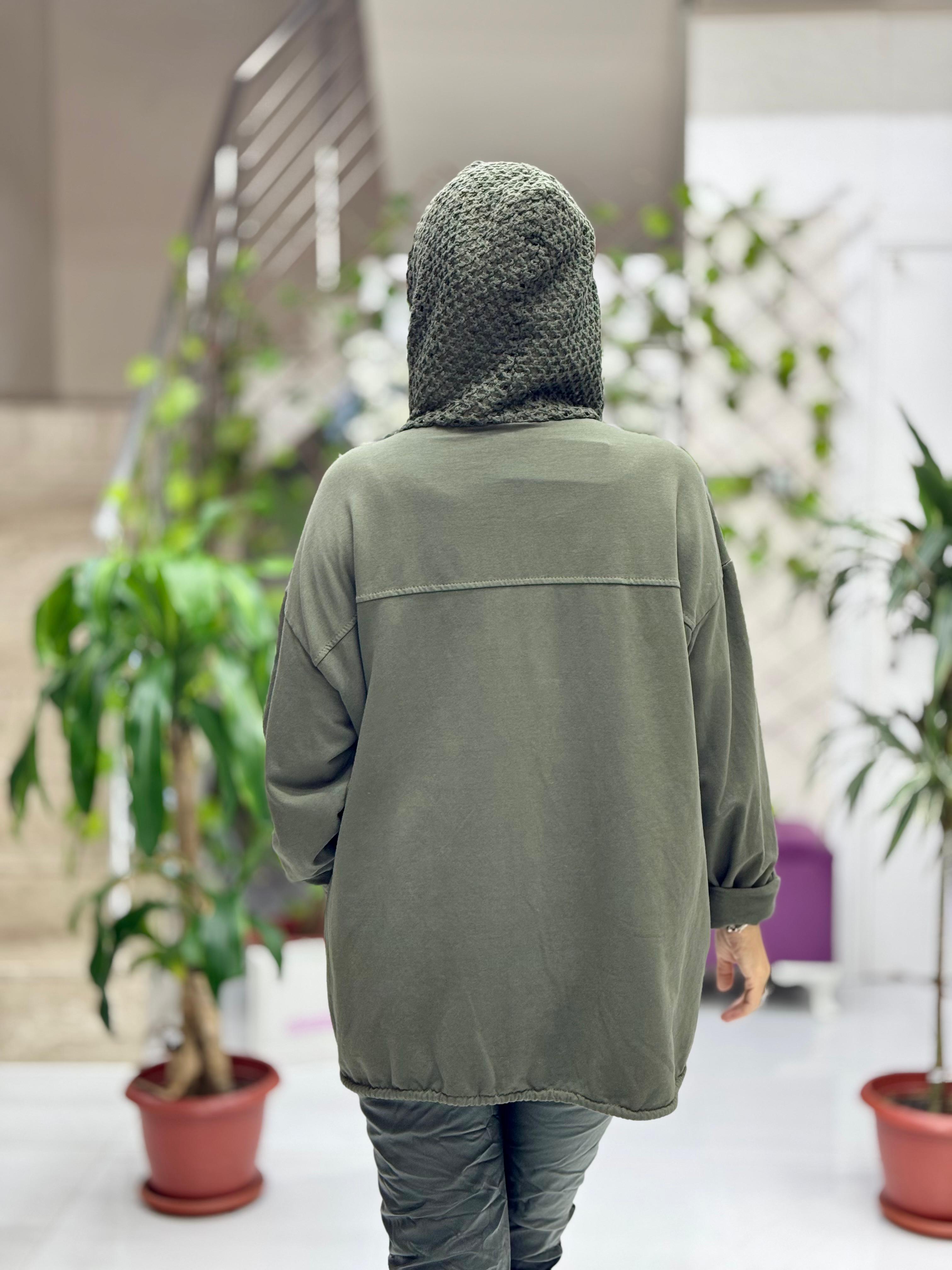 YG13176 Pulpayetli Brodeli İtalyan Kapitone Ceket Haki