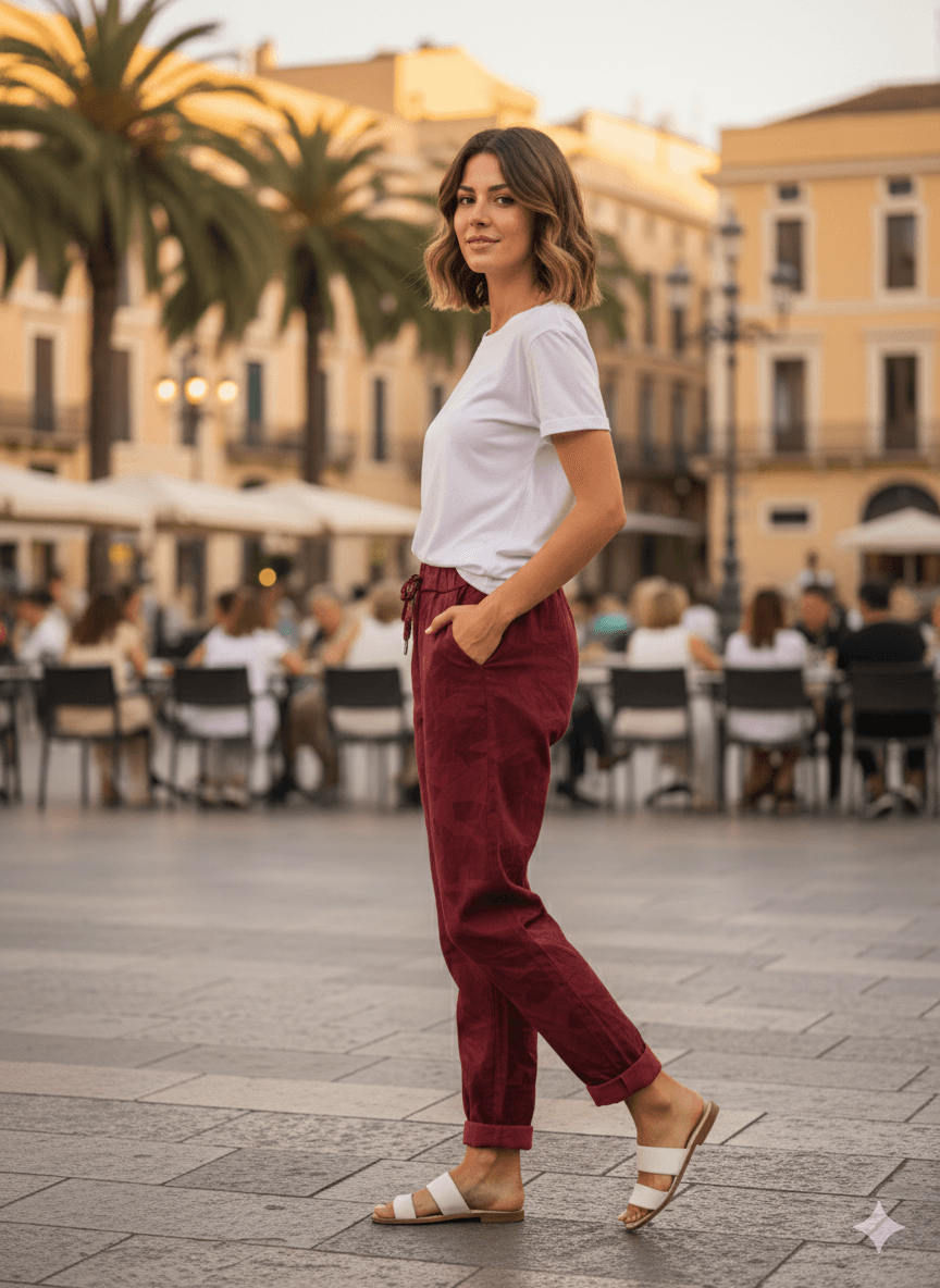 LS7312 Kamuflaj Desenli Likralı İtalyan Coton Pantolon Bordo