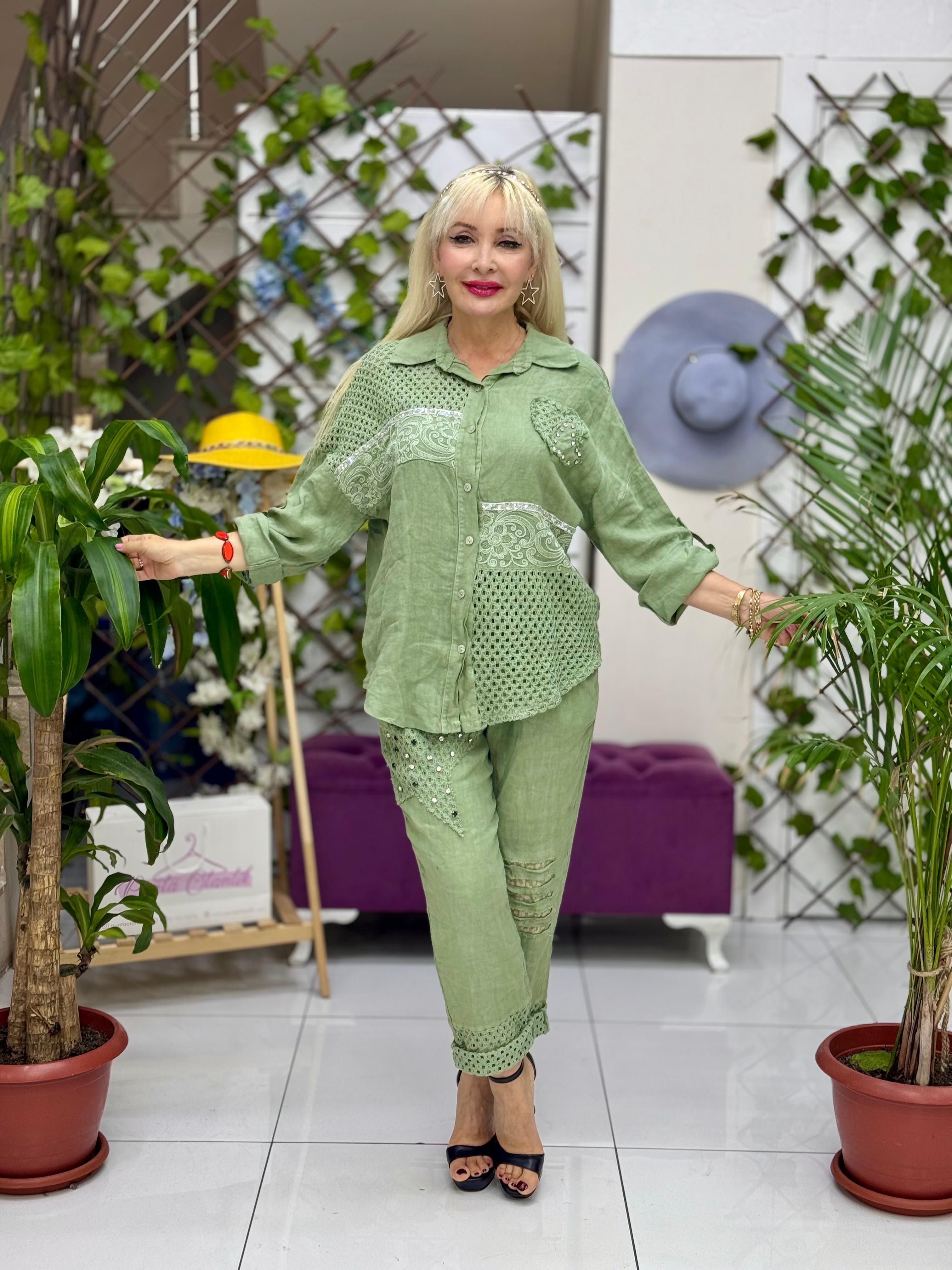 N10661 Traje Italiano Lino Ciruela