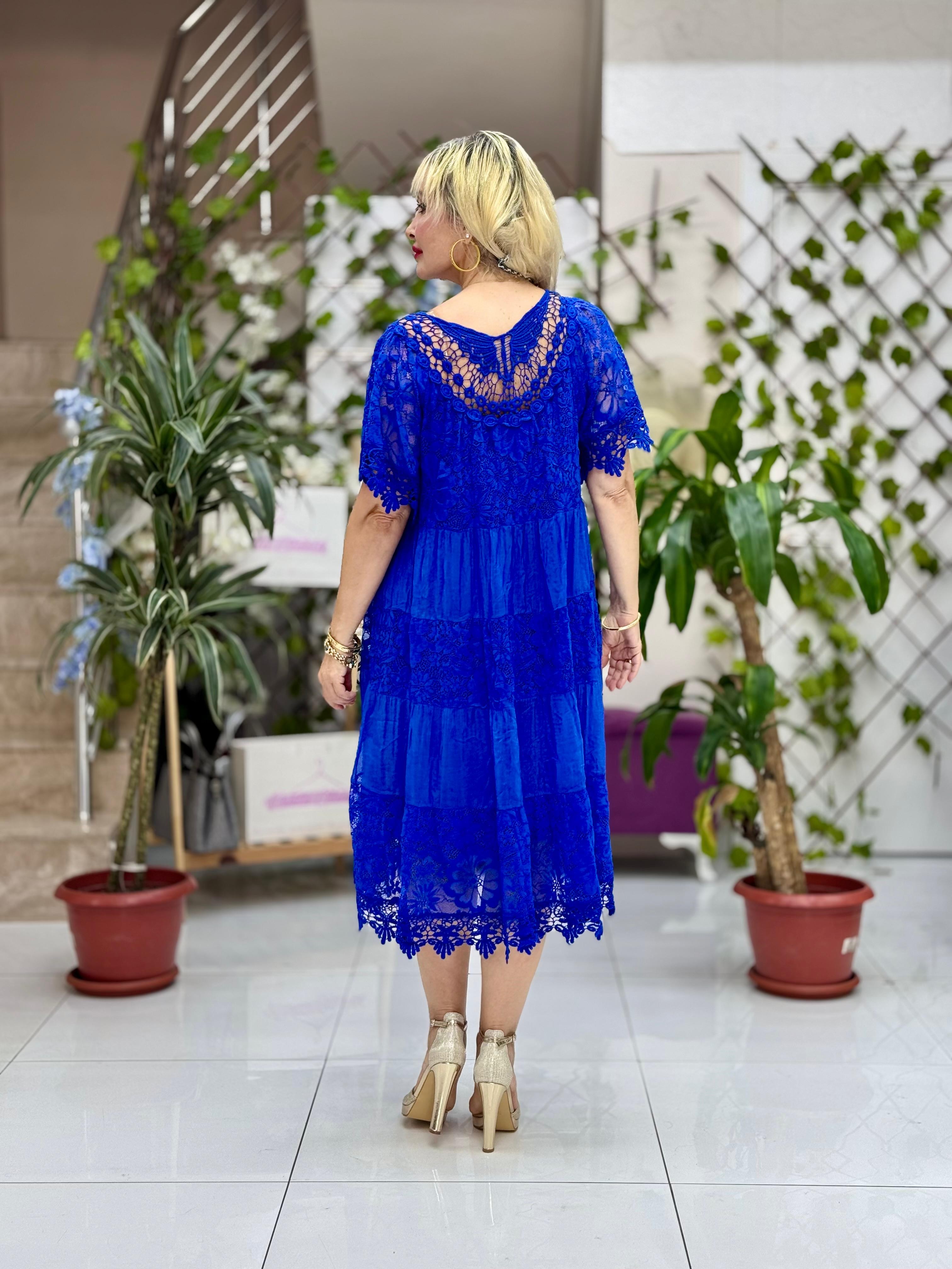 N10337 İtalyan İpek Elbise saks