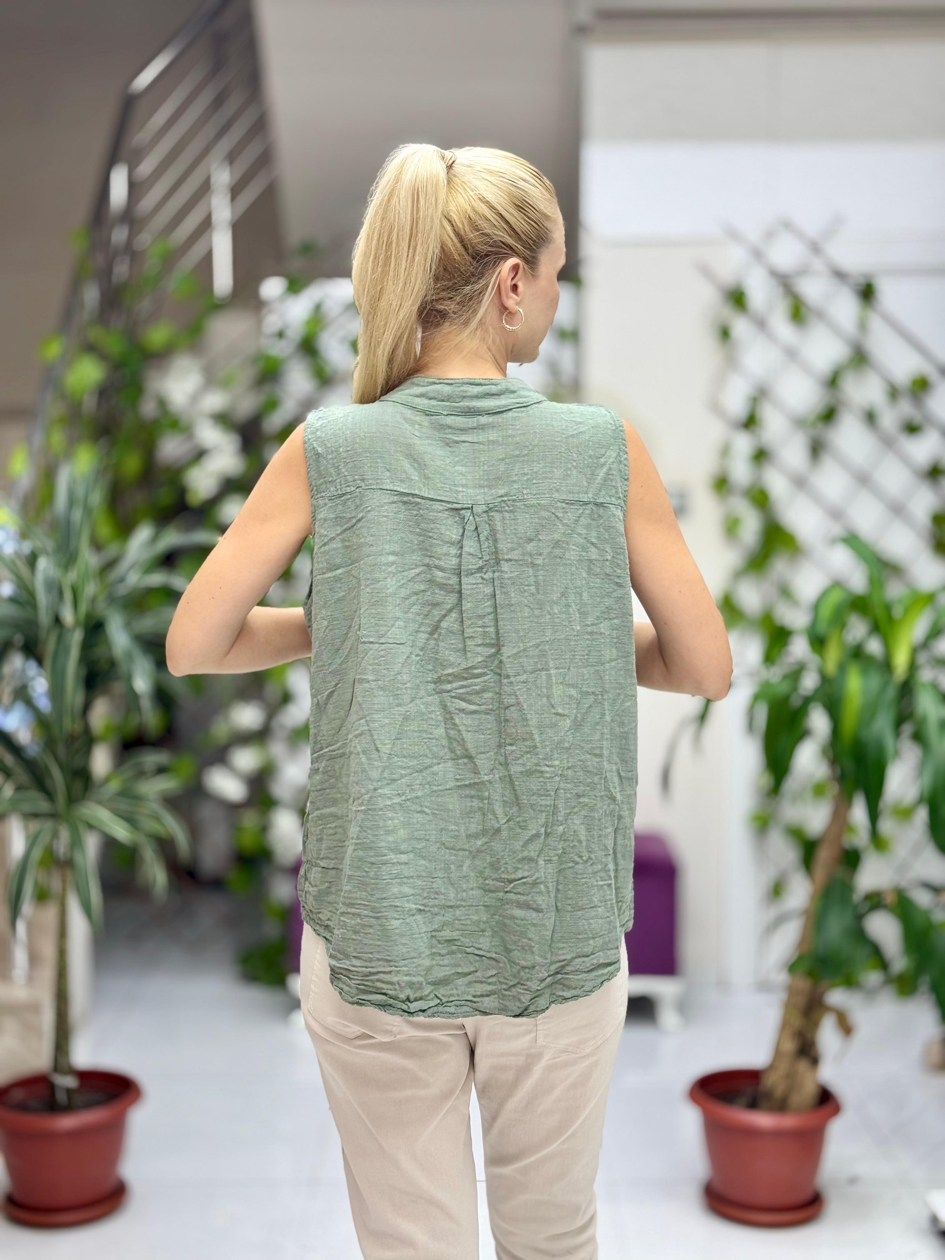 LS8819E Kolsuz Pamukketen Cepli İtalyan Bluz Haki