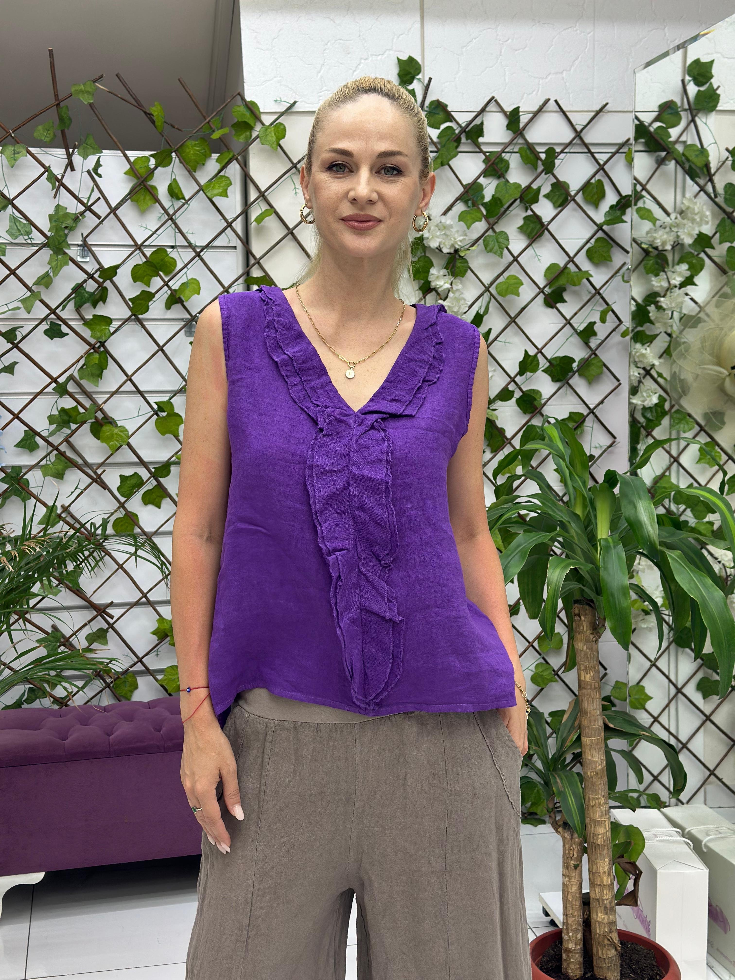 N23003 Blusa Lino Algodón Italiano Visón