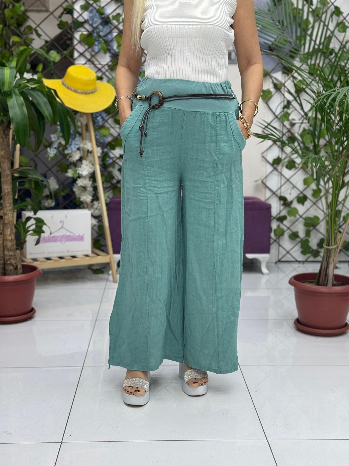 P3082 PANTALÓN LINO ITALIANO MARRÓN