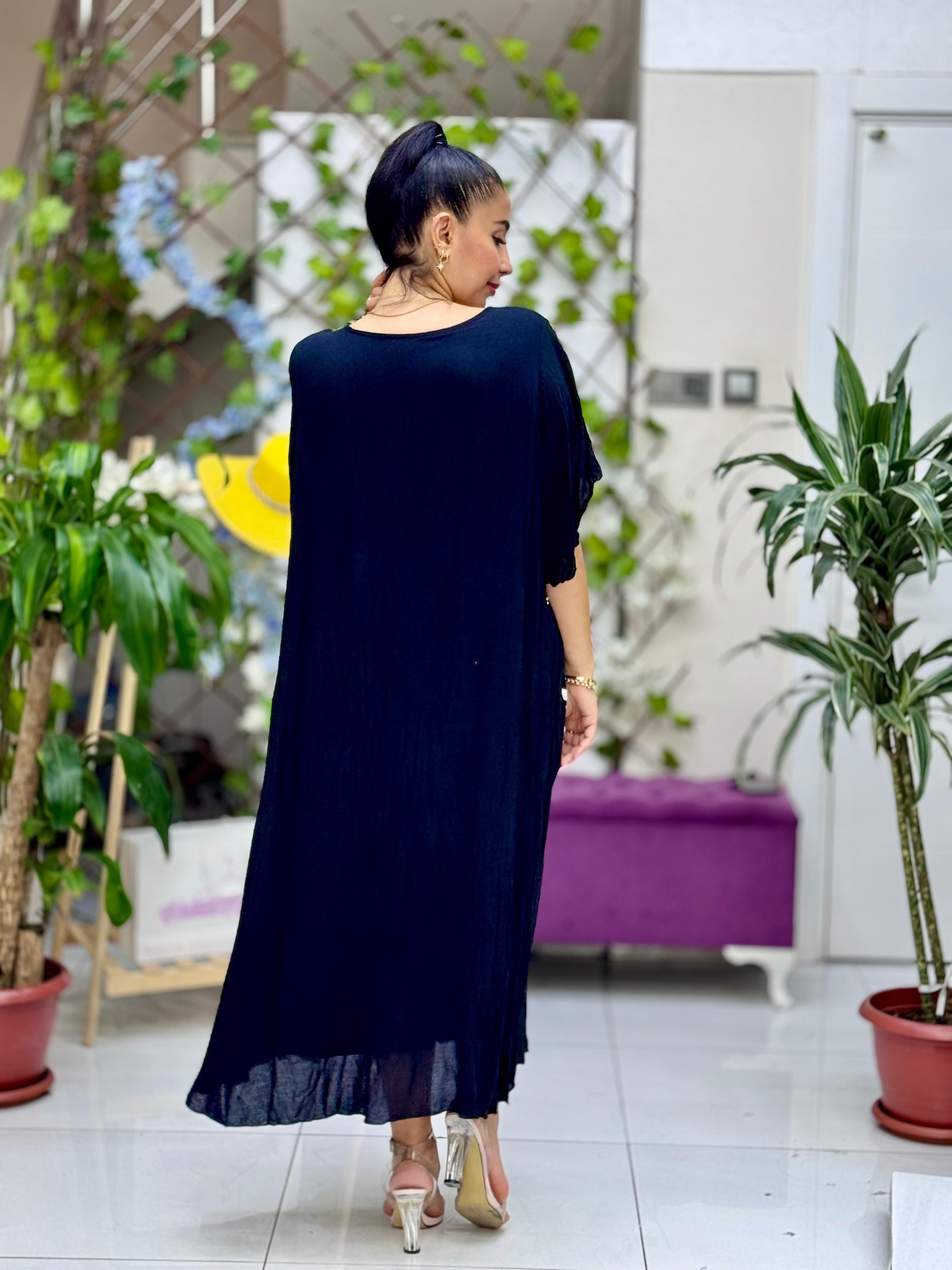 M1208 Vestido Voile Detalle Cuello Turquesa