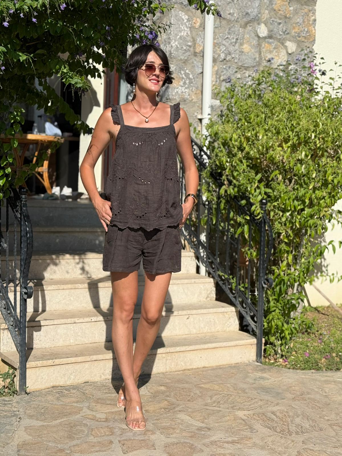 N10661 Traje Italiano Lino Ciruela