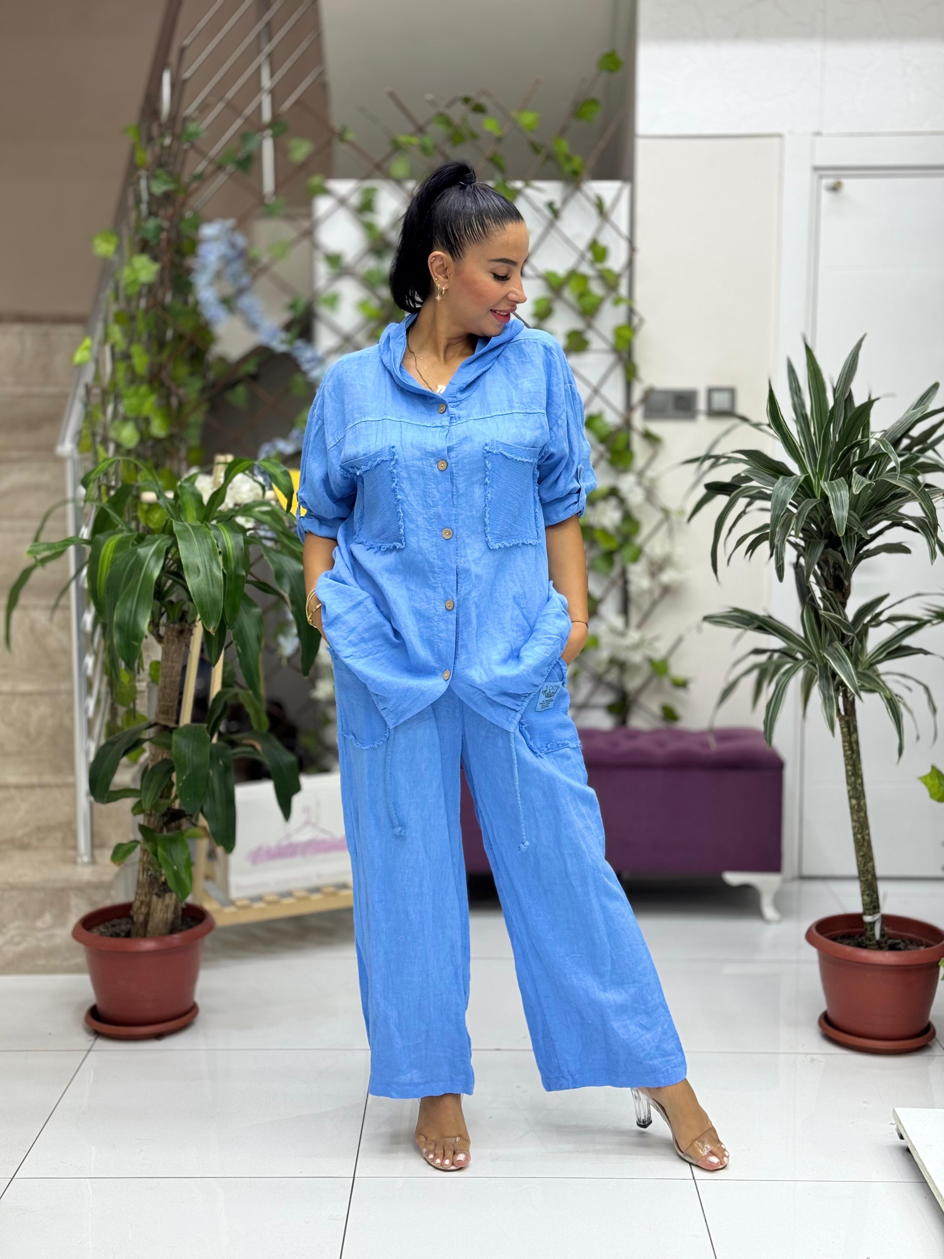 N10661 Traje Italiano Lino Ciruela