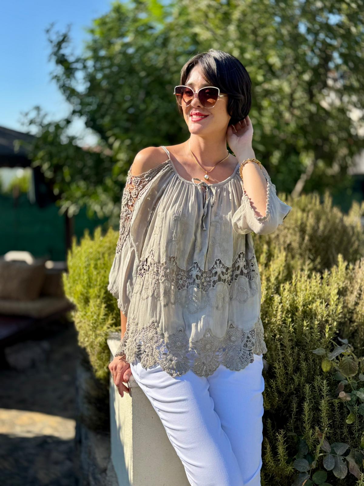 NC9740 İtalyan İpek Bluz Vizon