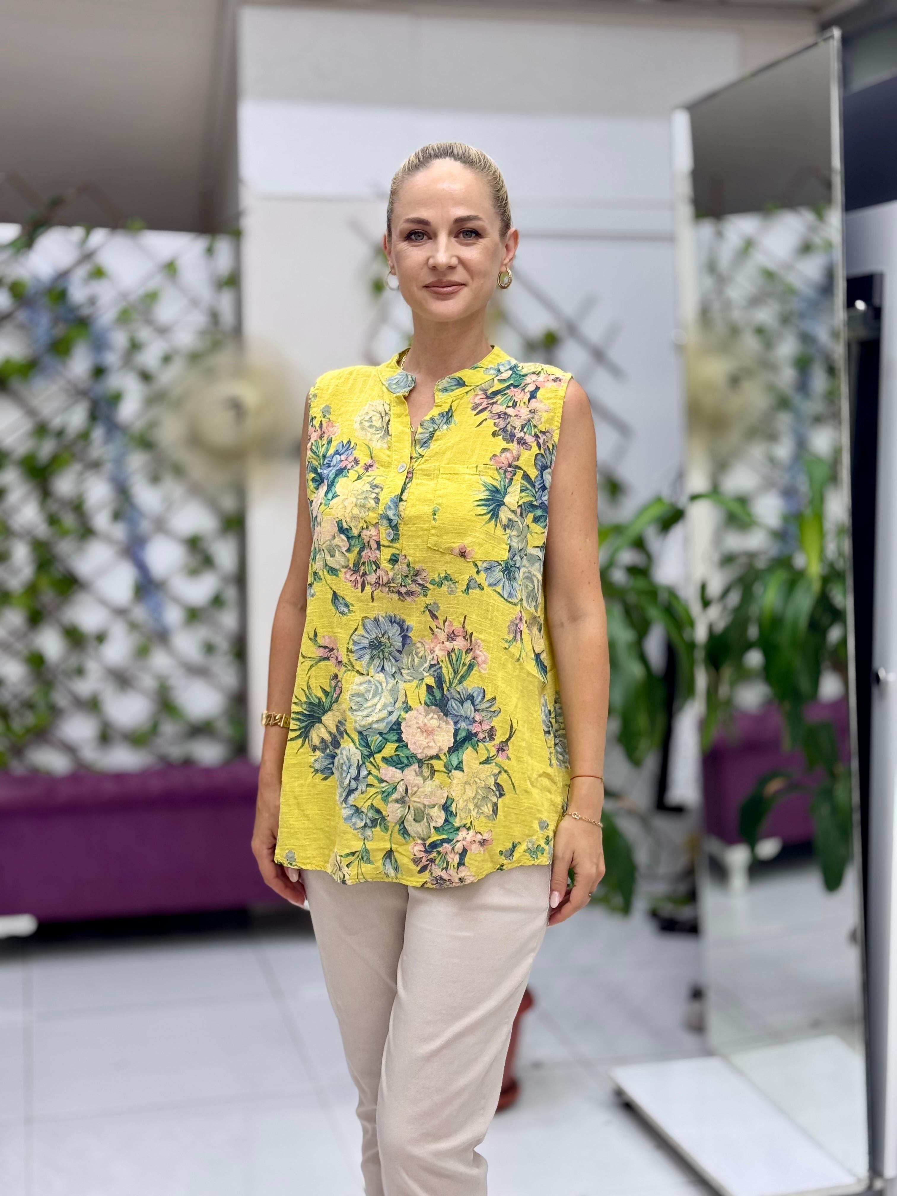 LS8819D Kolsuz Pamukketen Cepli İtalyan Bluz Sarı
